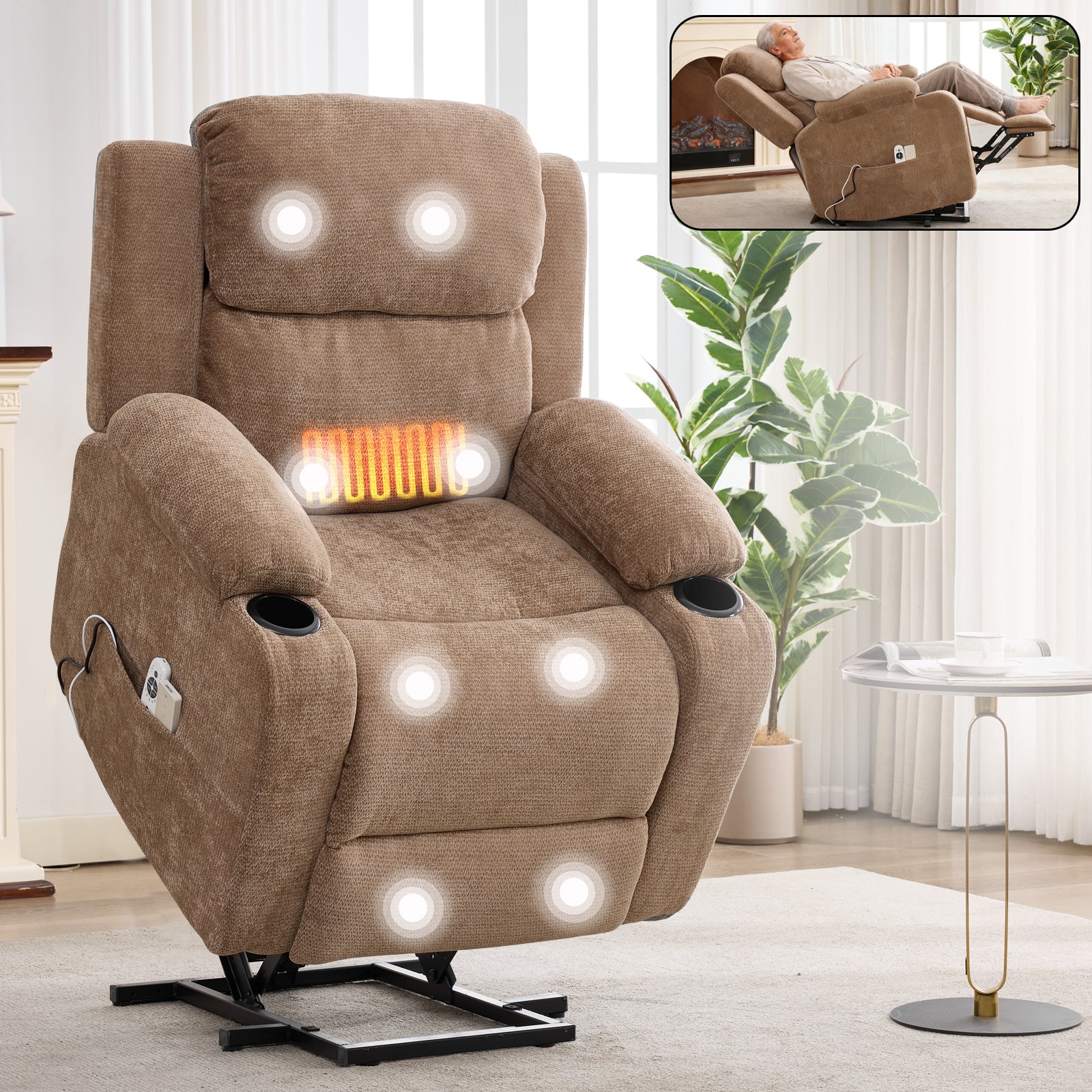 Power Lift Electric Massage Heat USB Recliner Chair