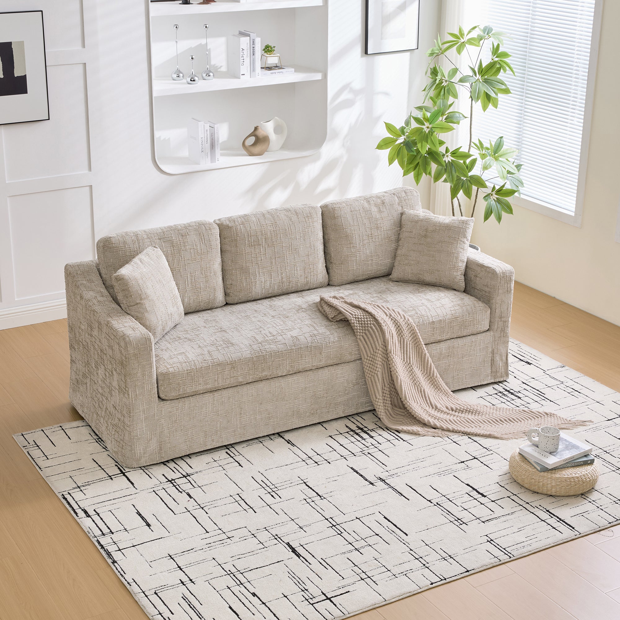 83"W  Modern Chenille Three-Seater Sofa With Removable Cover