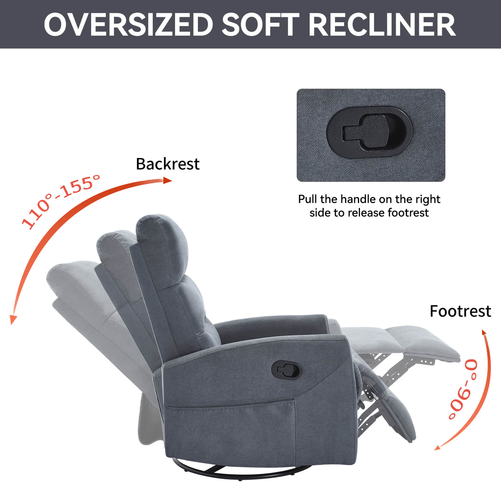 Modern Polyester Fabric Manual 360 Swivel Rocker Recliner Chair