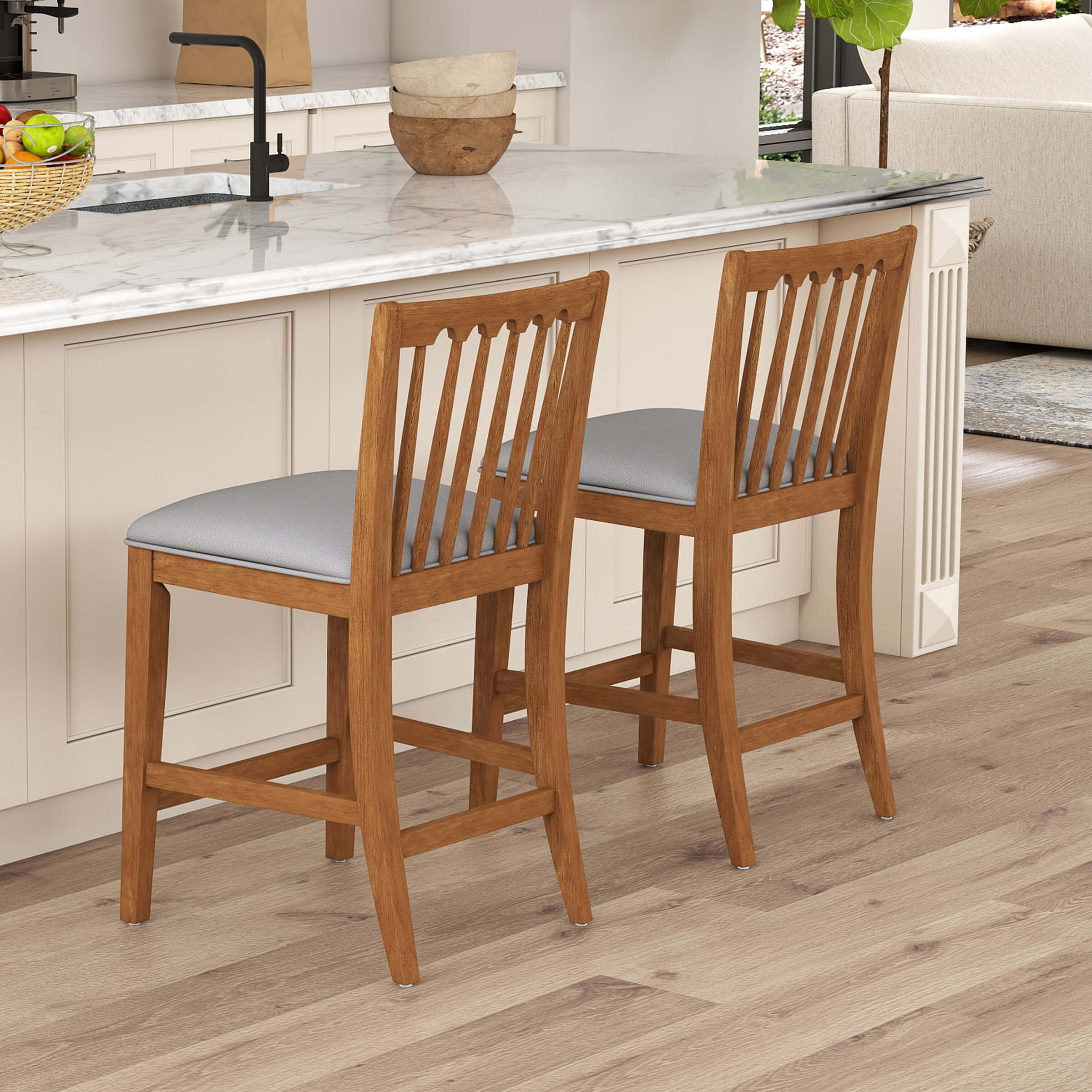 KMAX Farmhouse Counter Height Bar Stools Set of 2 - 00241CS