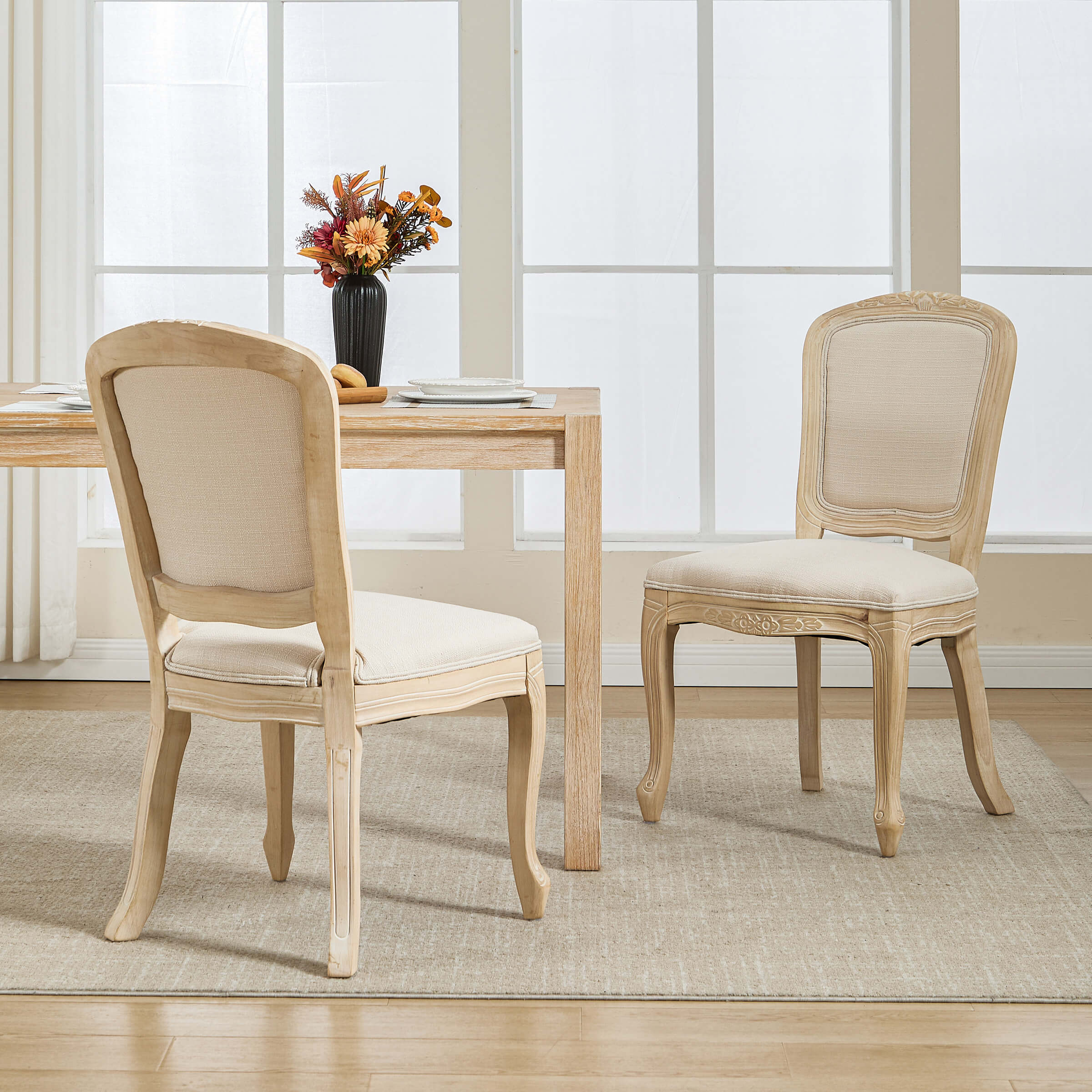 Janoray French Country Linen Fabric Dining Chairs Set of 2 - 3329DC