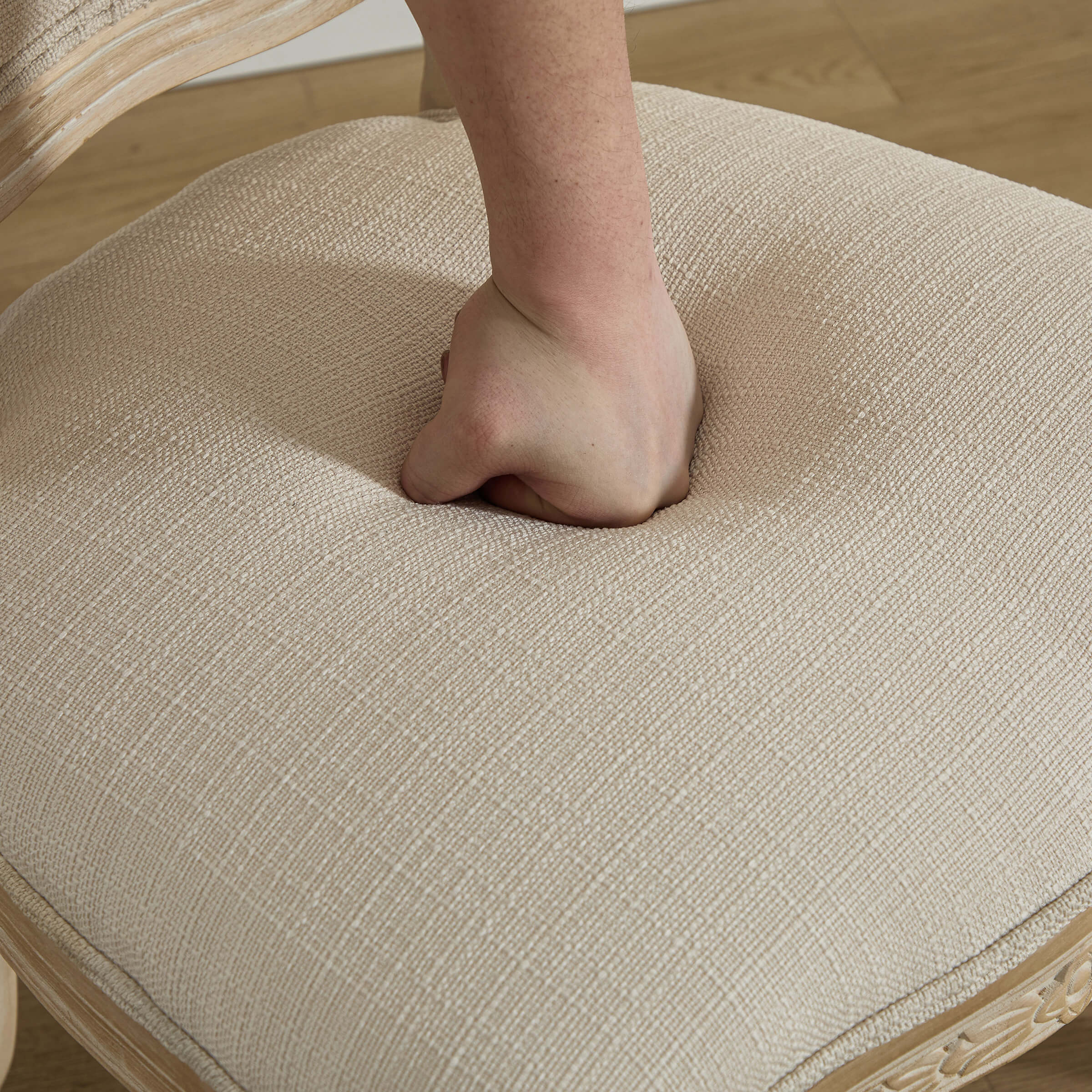 Close-up top rail and upholstery