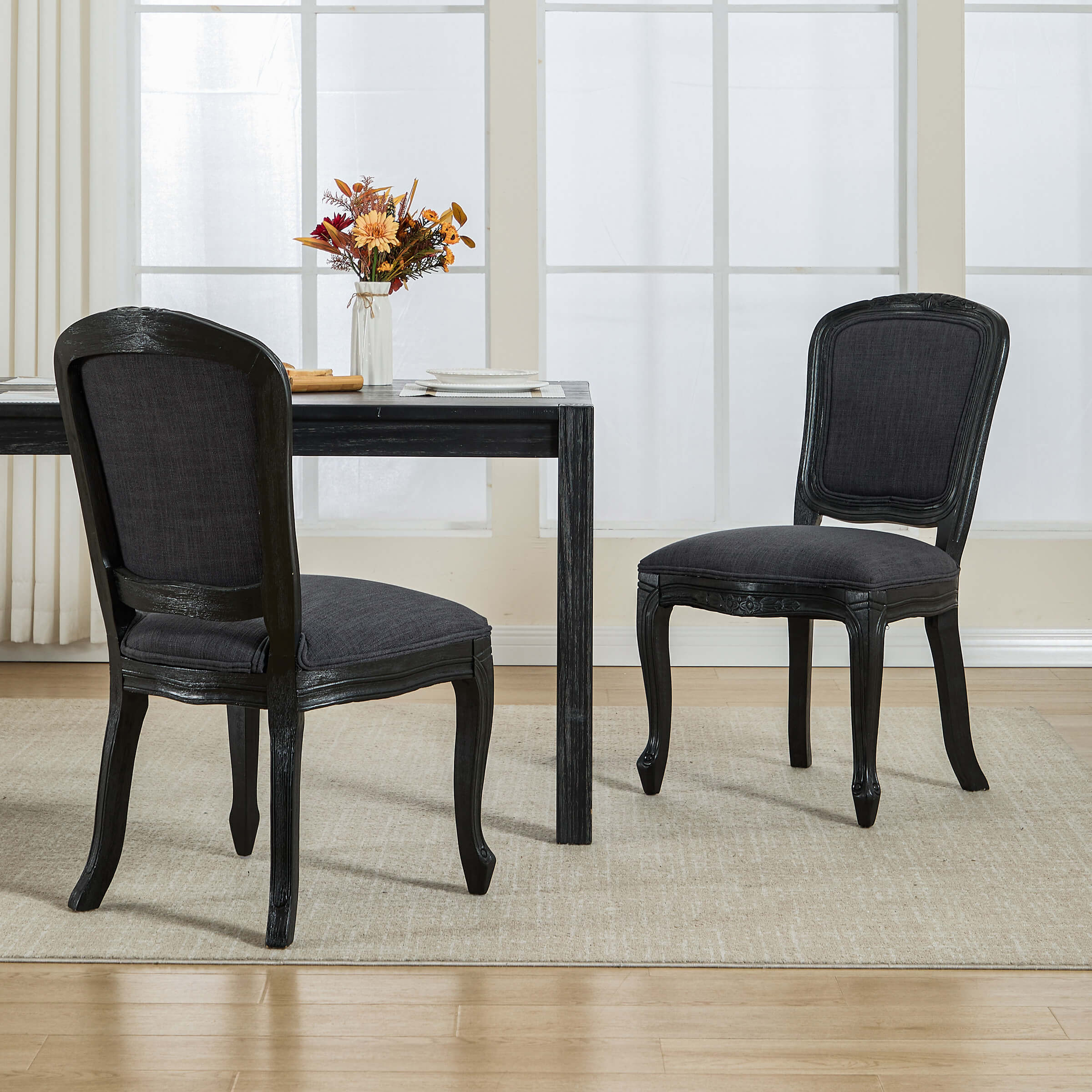 Janoray French Country Linen Fabric Dining Chairs Set of 2 - 3329DC