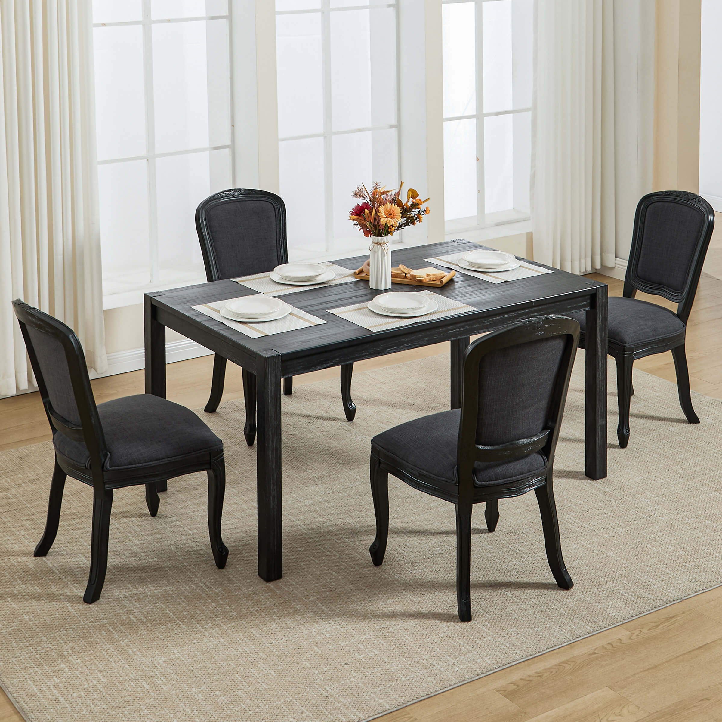 Janoray French Country Linen Fabric Dining Chairs Set of 2 - 3329DC