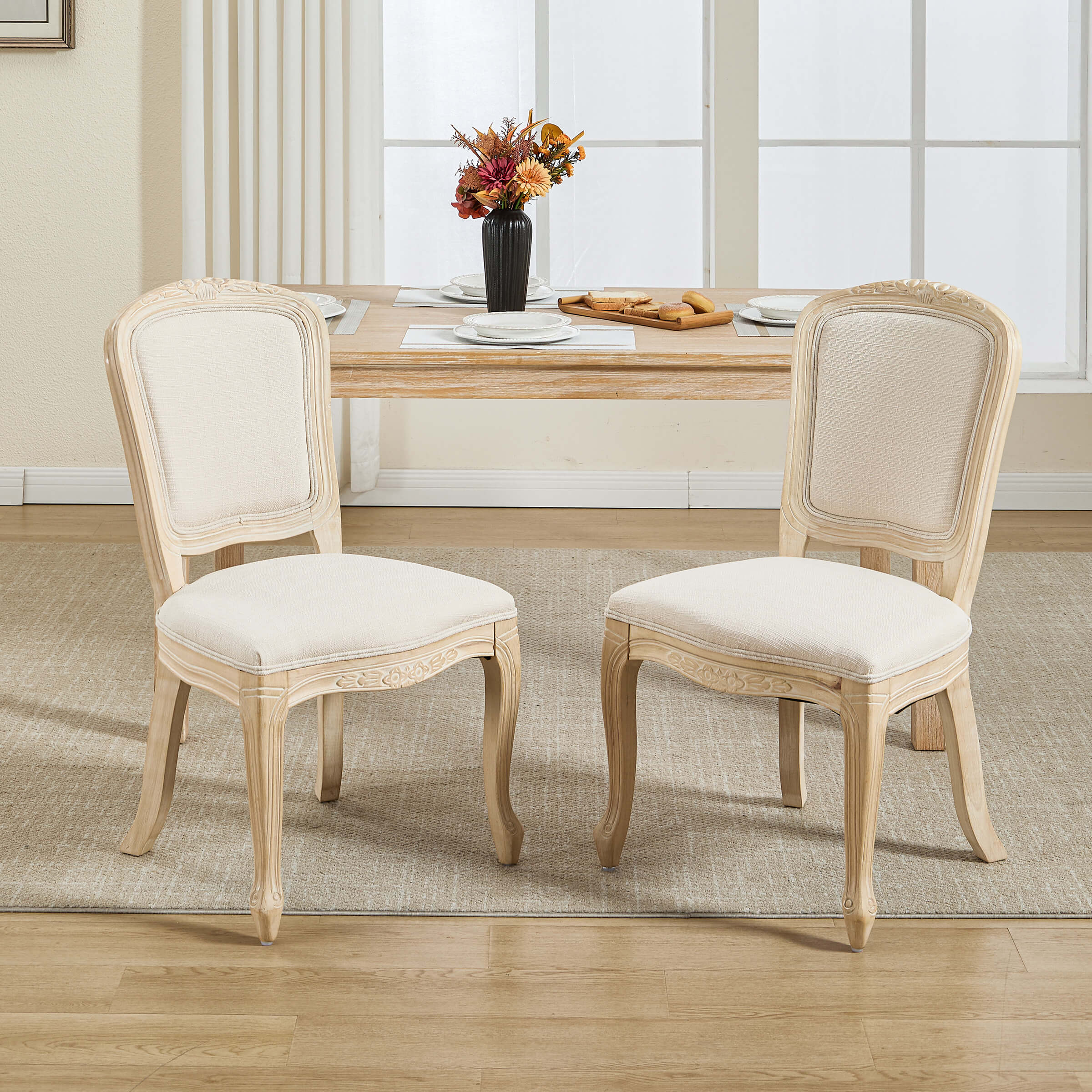 Janoray French Country Linen Fabric Dining Chairs Set of 2 - 3329DC
