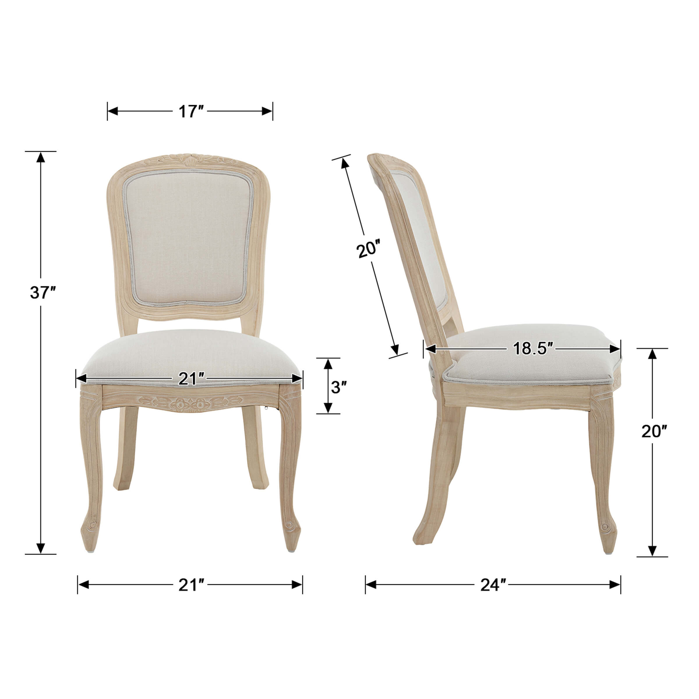 Janoray French Country Linen Fabric Dining Chairs Set of 2 - 3329DC