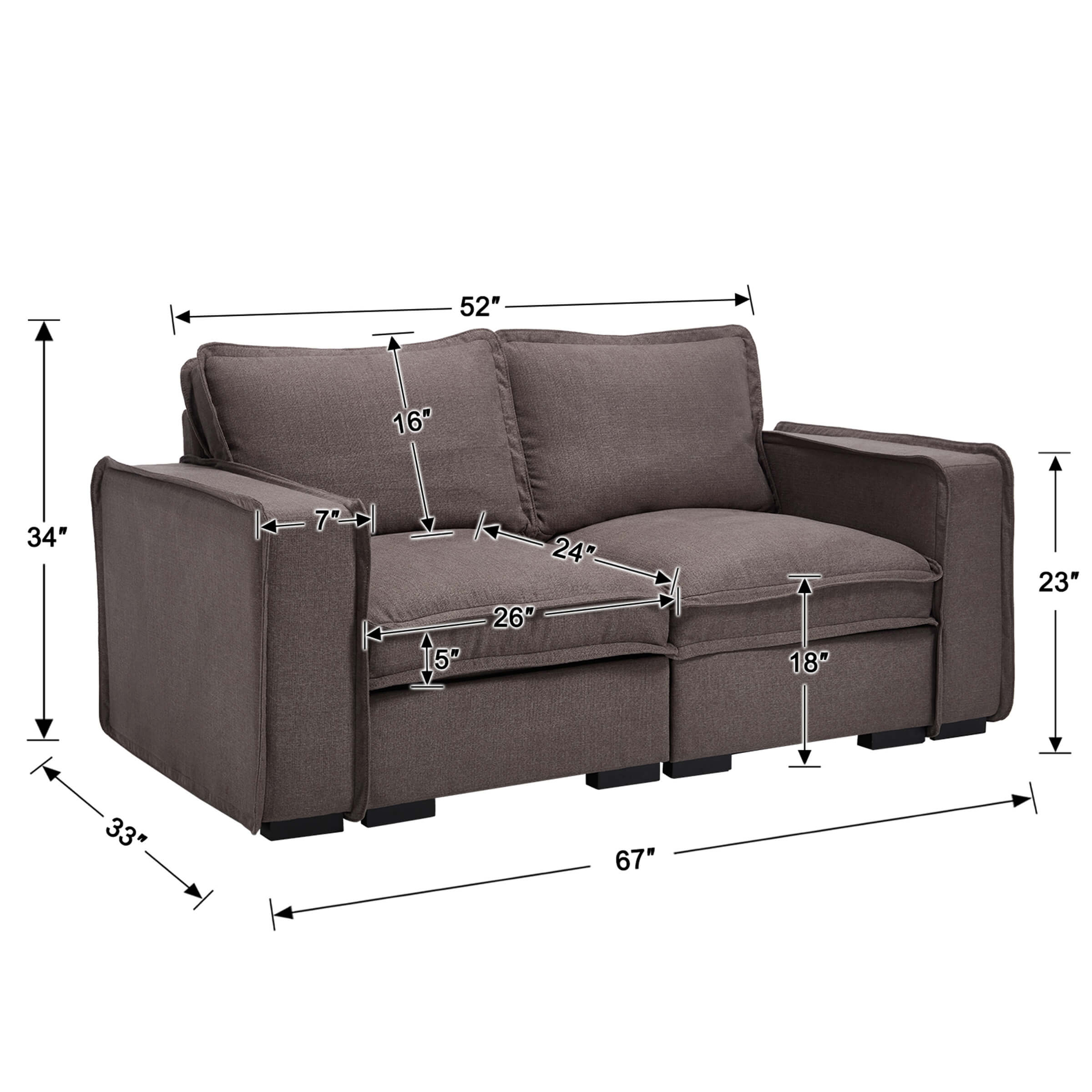 EALSON Linen Fabric Upholstered Cloud Couches Mid Century Sofa - 1089SF