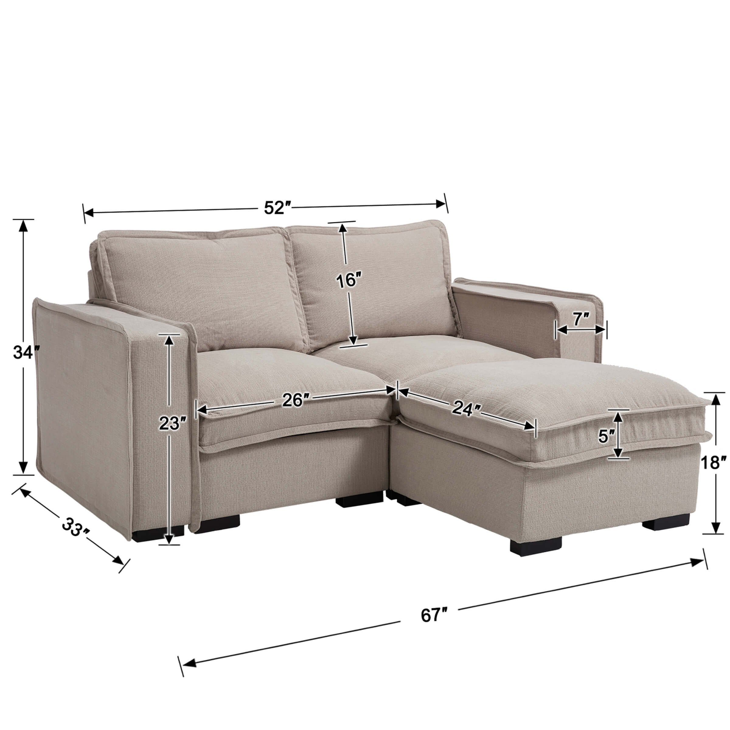 EALSON Linen Fabric Upholstered Cloud Couches Mid Century Sofa - 1089SF