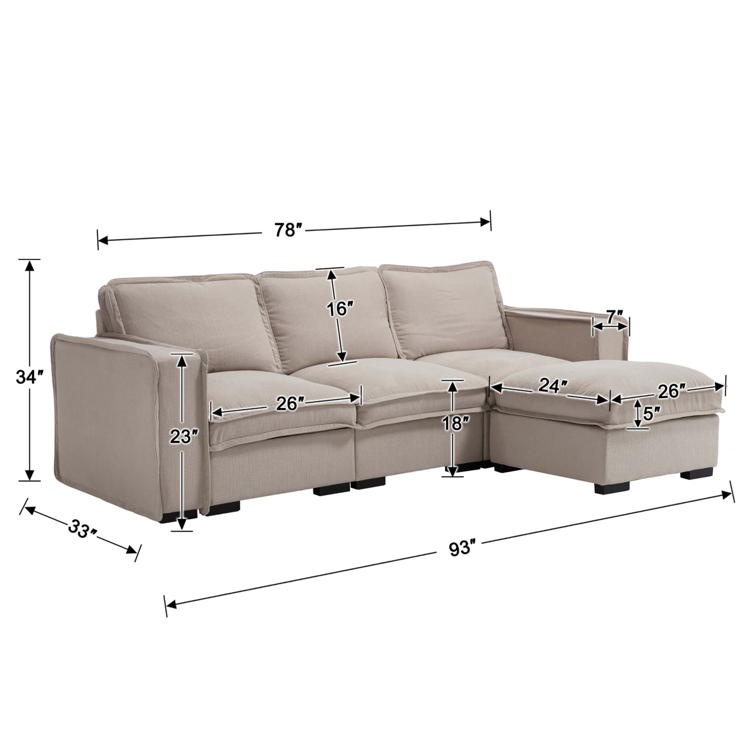 EALSON Linen Fabric Upholstered Cloud Couches Mid Century Sofa - 1089SF