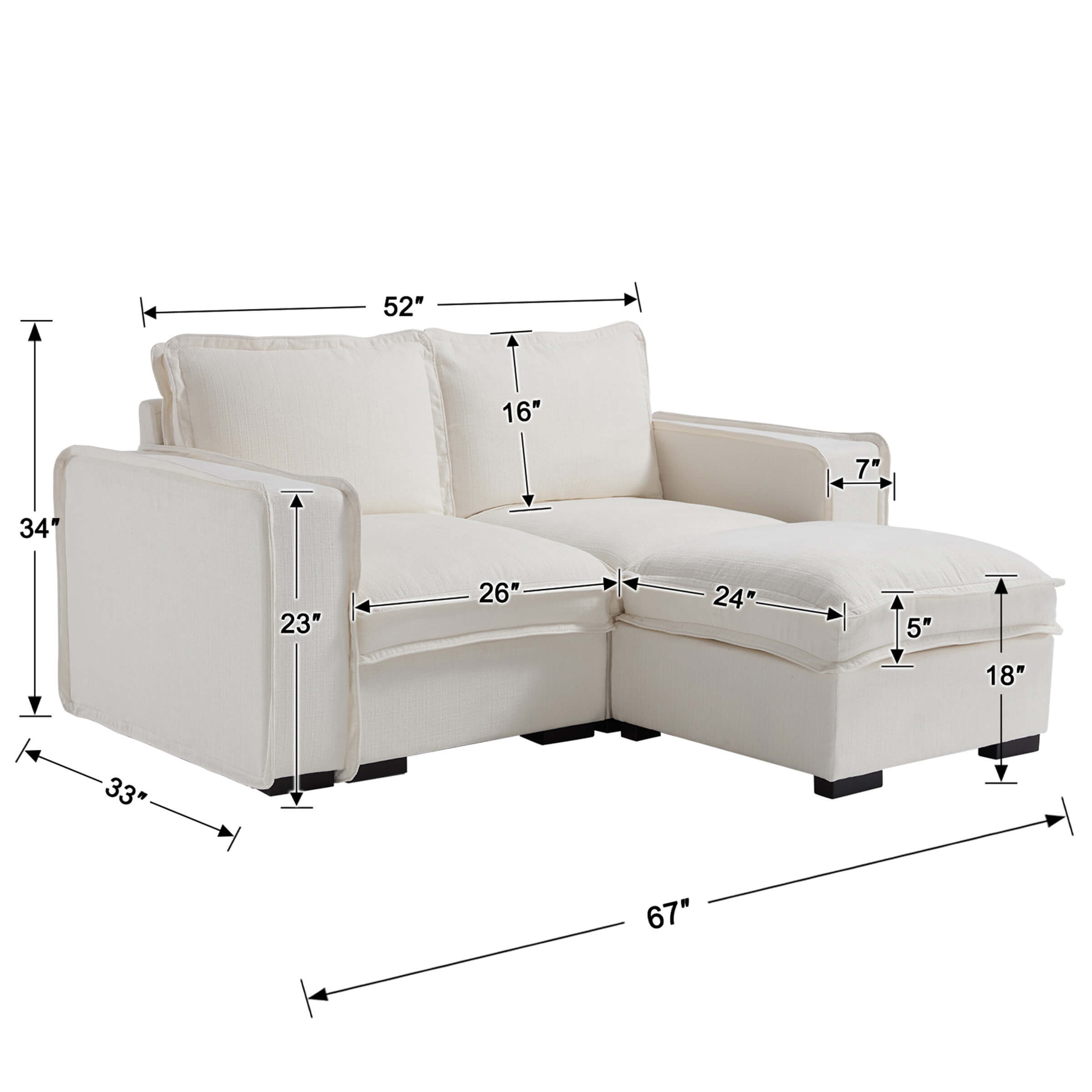 EALSON Linen Fabric Upholstered Cloud Couches Mid Century Sofa - 1089SF