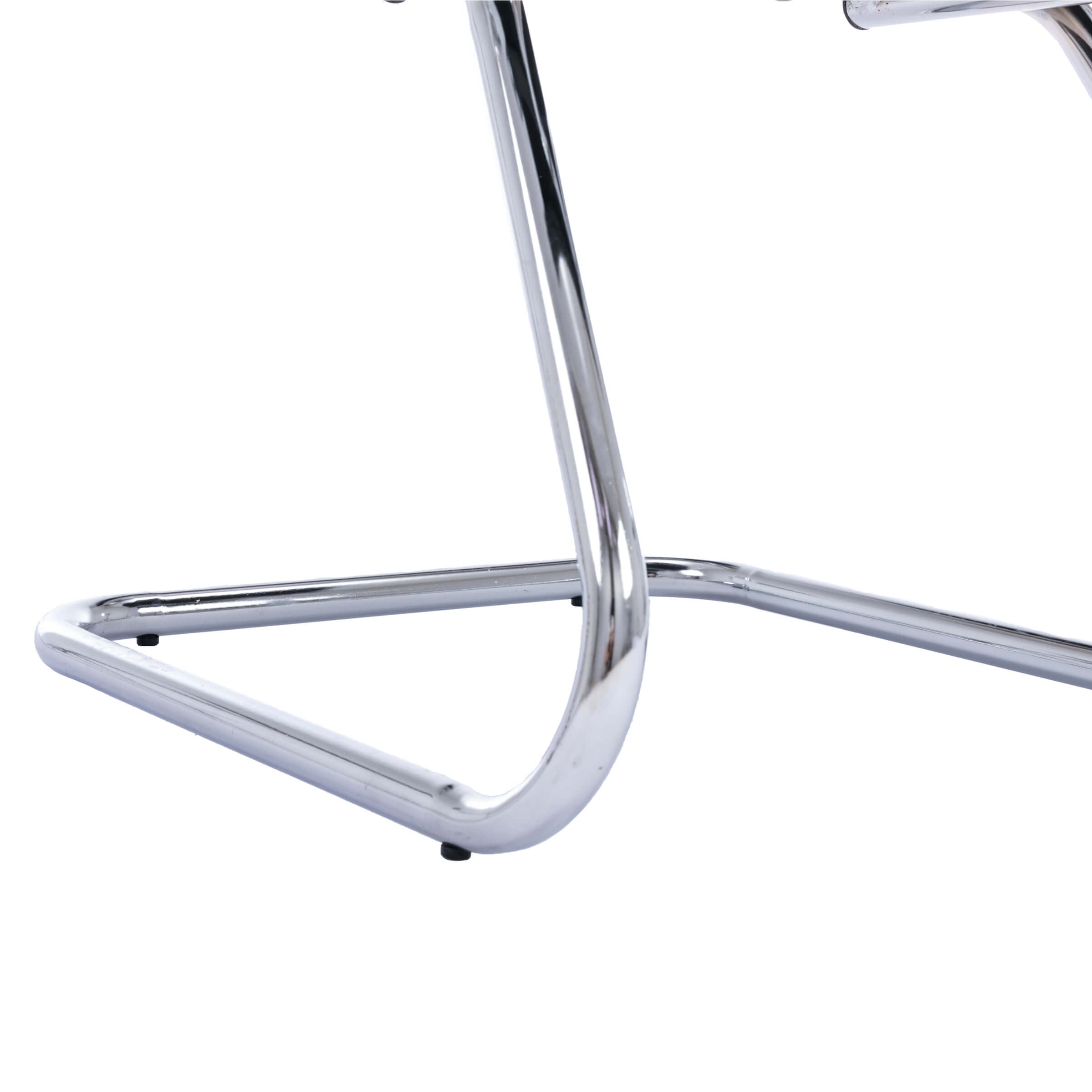 Sled-style chrome base close-up