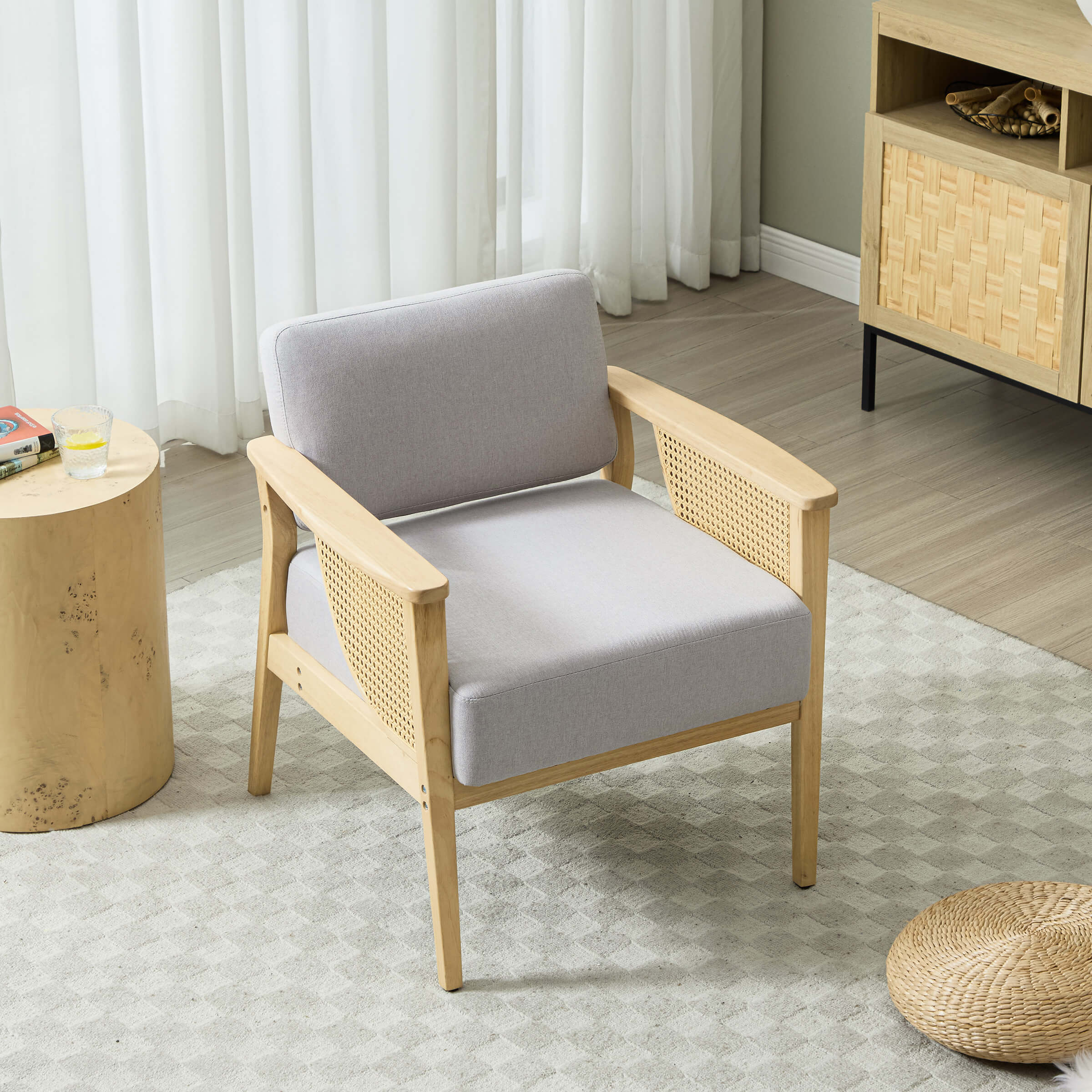 Mid Century Accent Chair with Rattan Armchair - 555AC