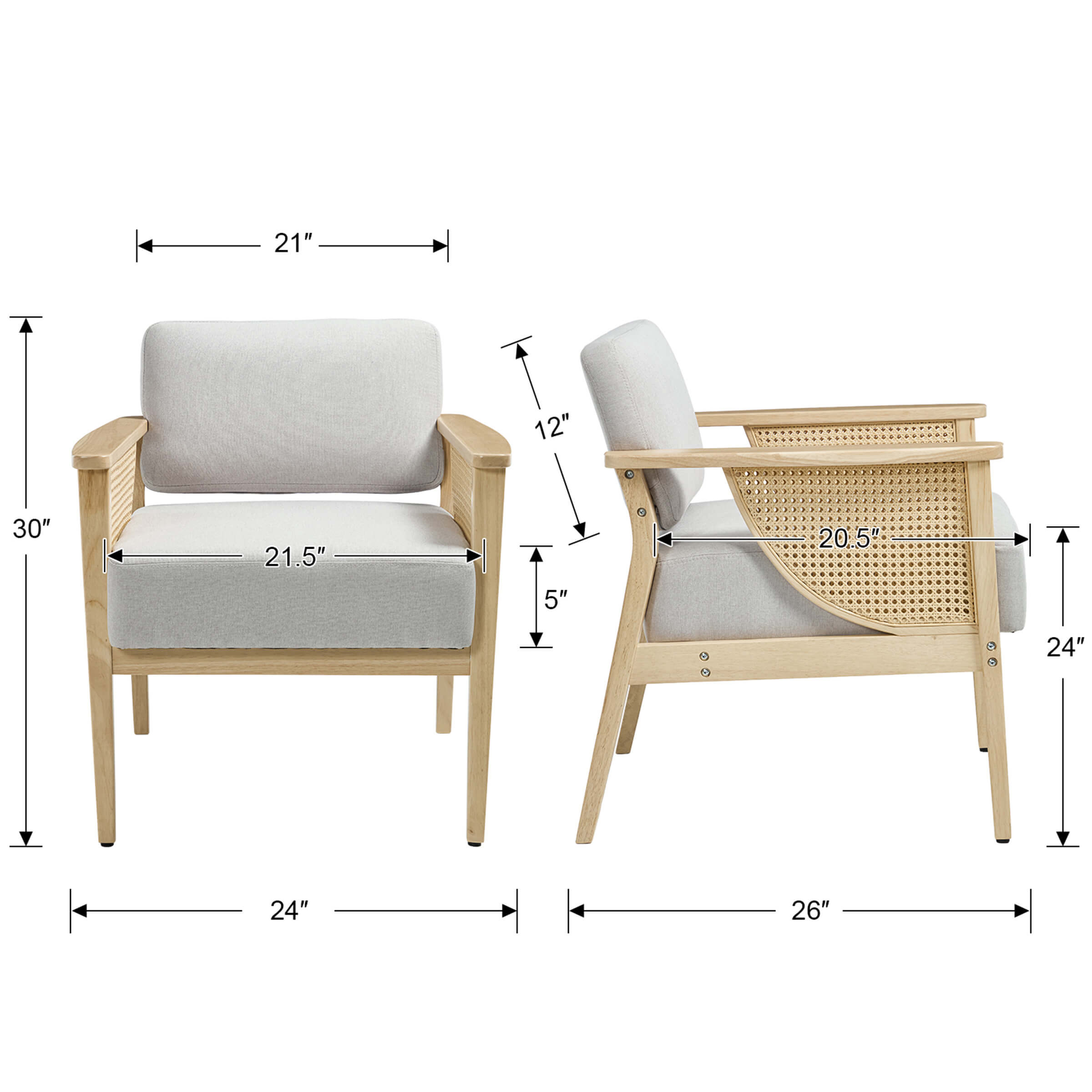 Mid Century Accent Chair with Rattan Armchair - 555AC