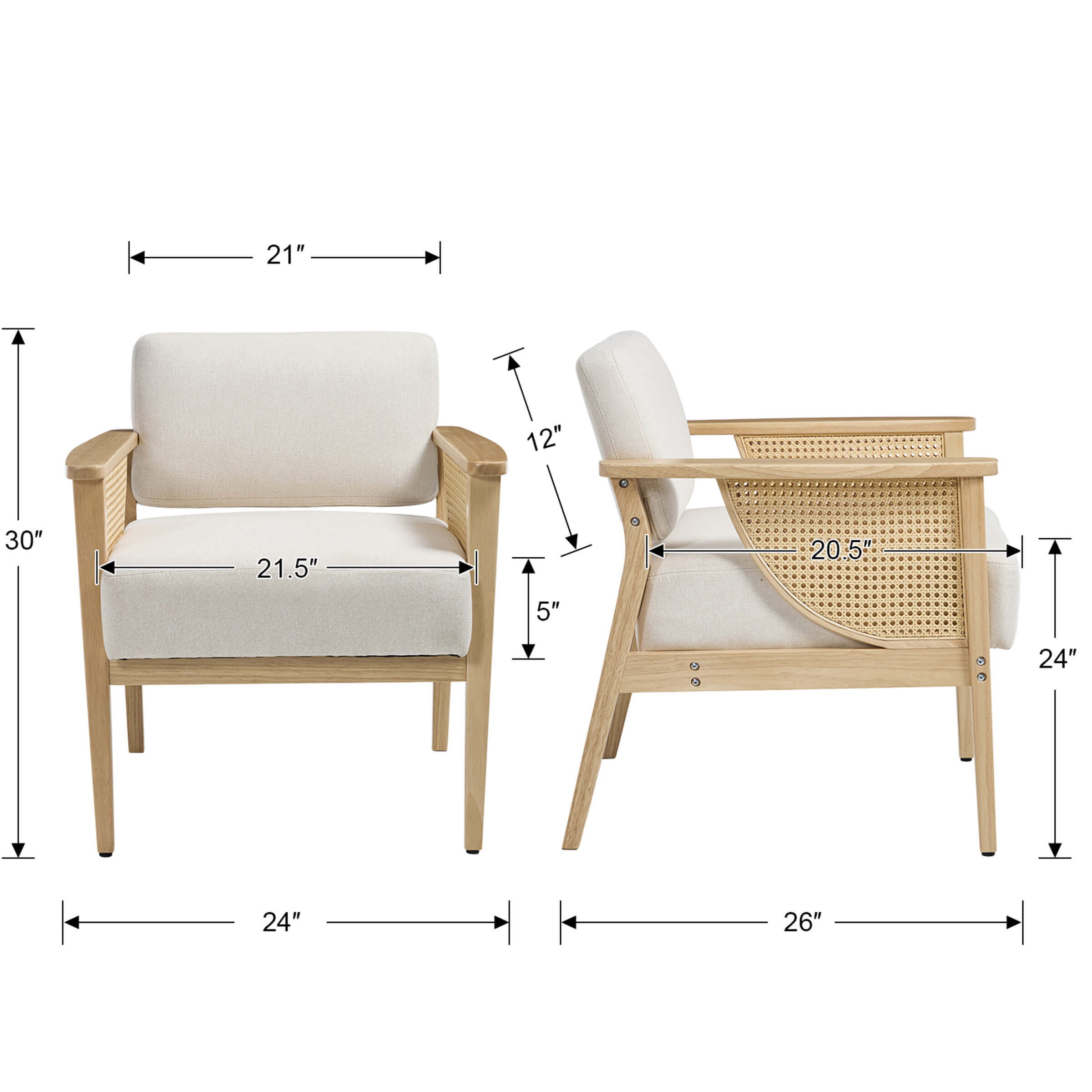 Mid Century Accent Chair with Rattan Armchair - 555AC
