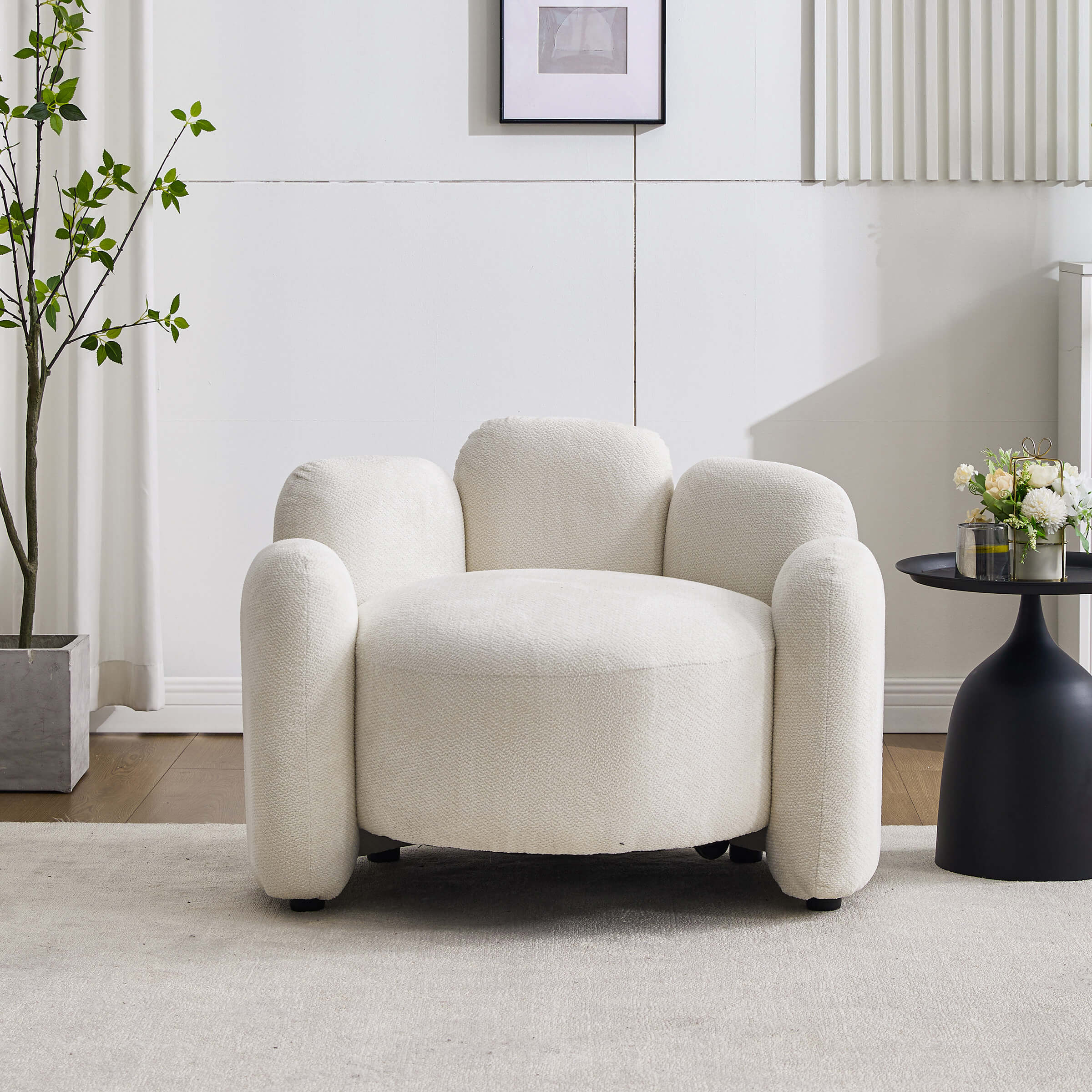 Beige chair in white room