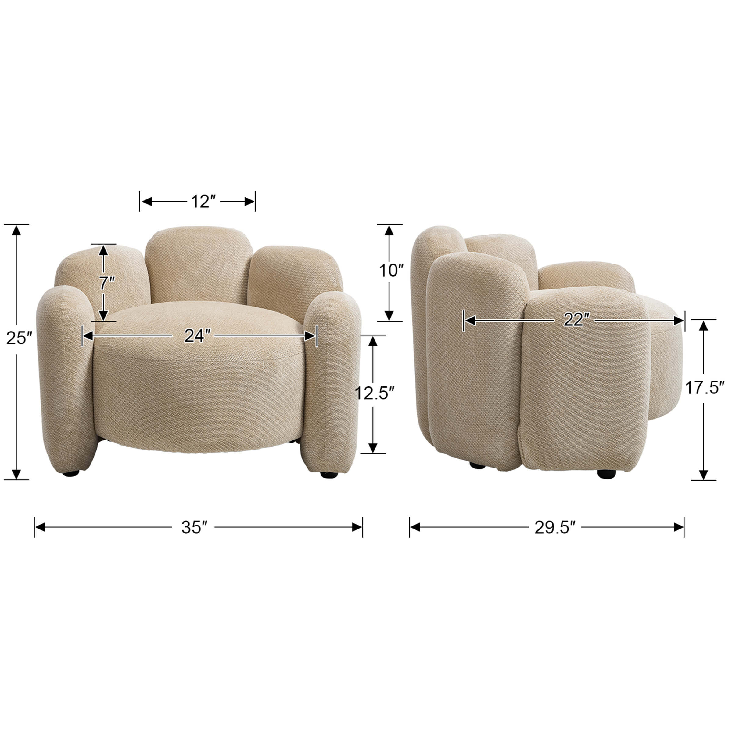 Product dimensions diagram showing chair measurements