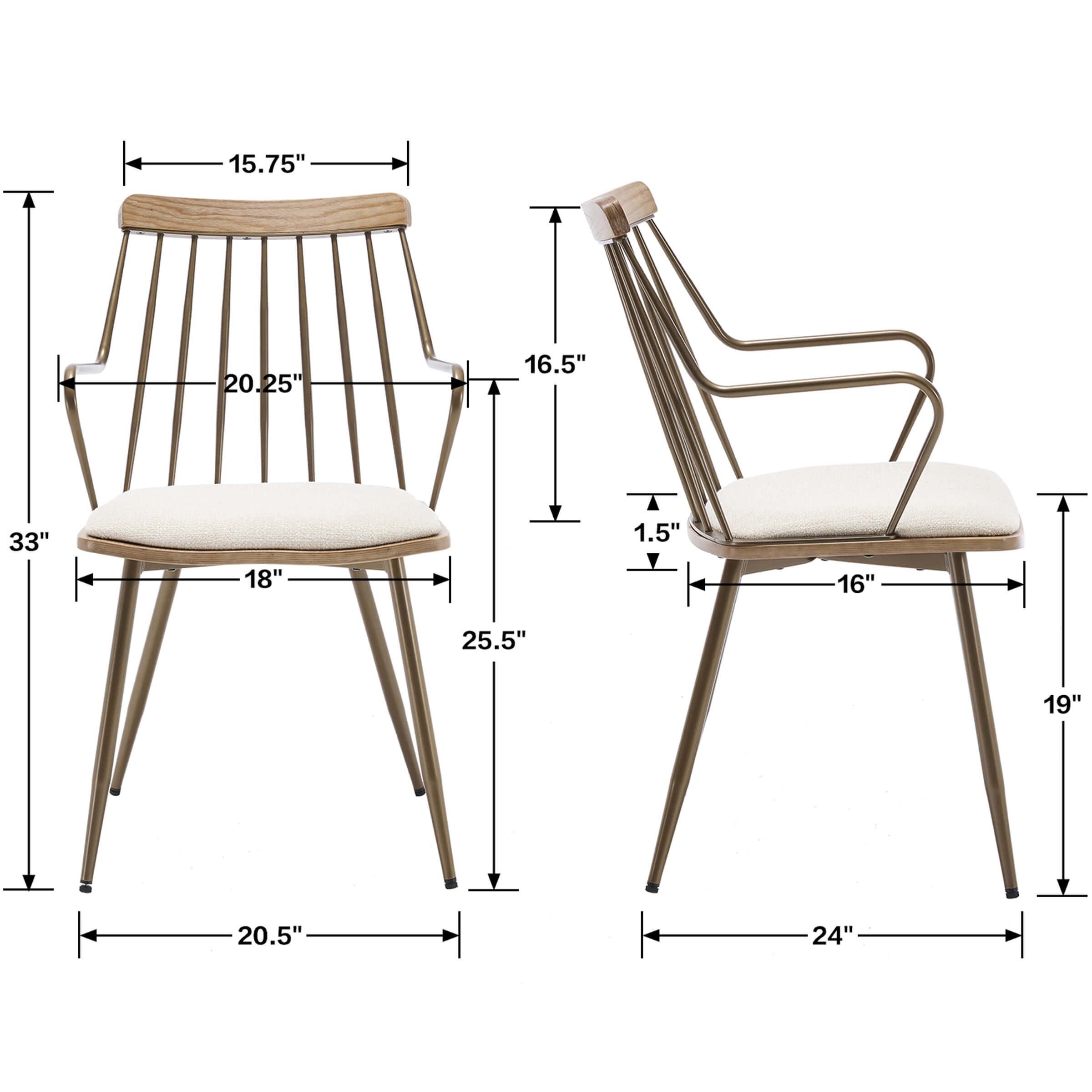 Dimensions diagram for spindle back dining chair