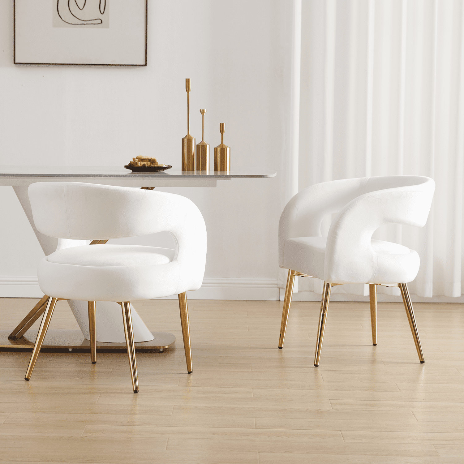 White chairs around table