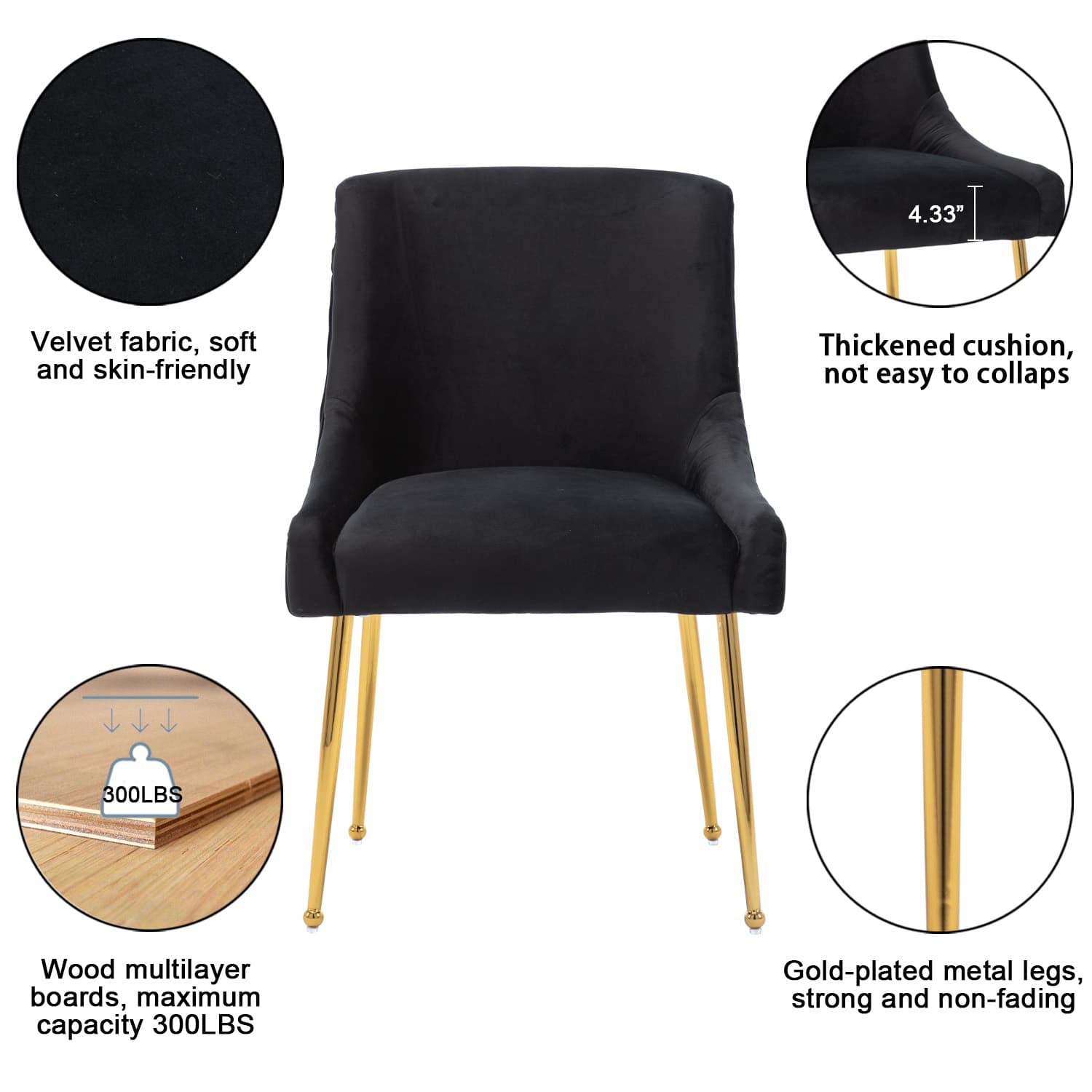 CHICAURA Modern Velvet Upholstered Accent Chairs Dining Room Chairs Set of 2 - 1469