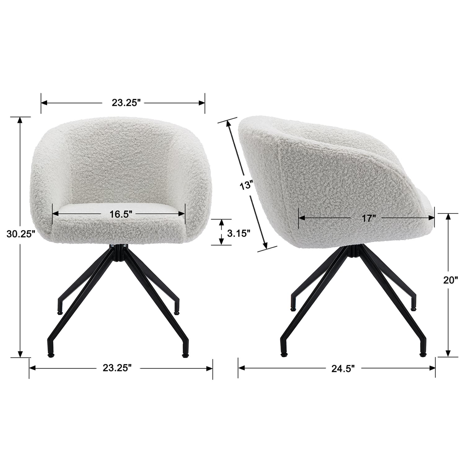 ROCITY 20" Swivel Black Boucle Chair 1 PCS - 3094DC