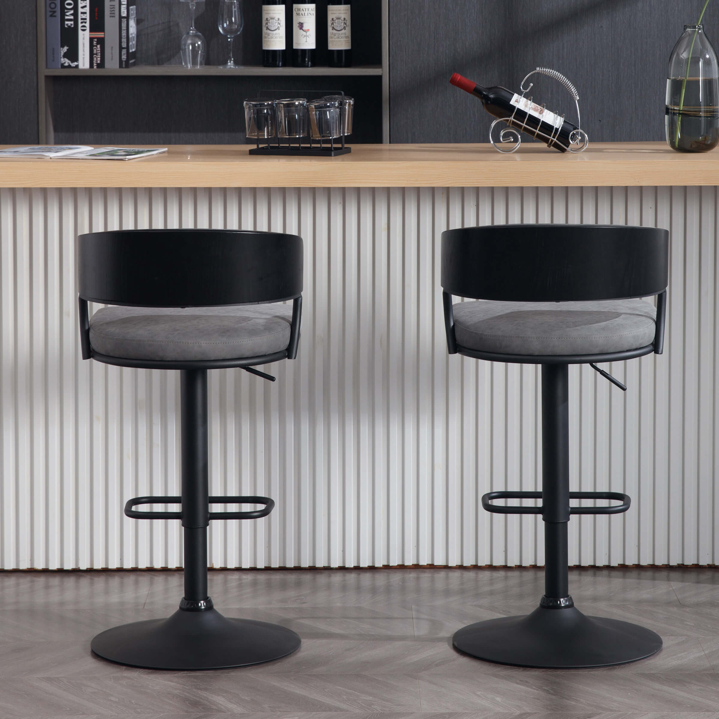 ROCITY Adjustable Swivel Curved Back Bar Stools Set of 2 - 3184CS