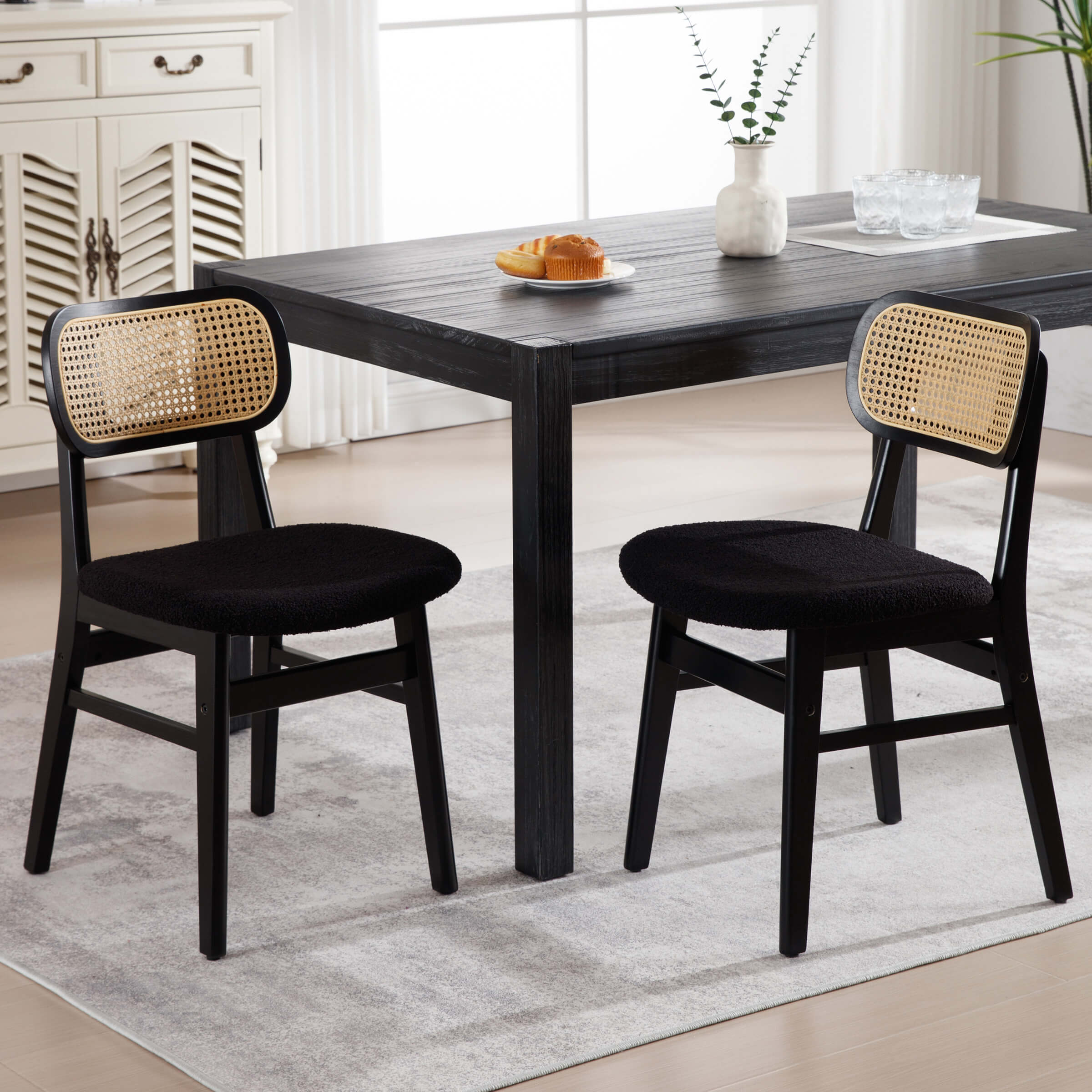 ROCITY Farmhouse Cane Back Dining Chairs Set of 2 - 8009DC