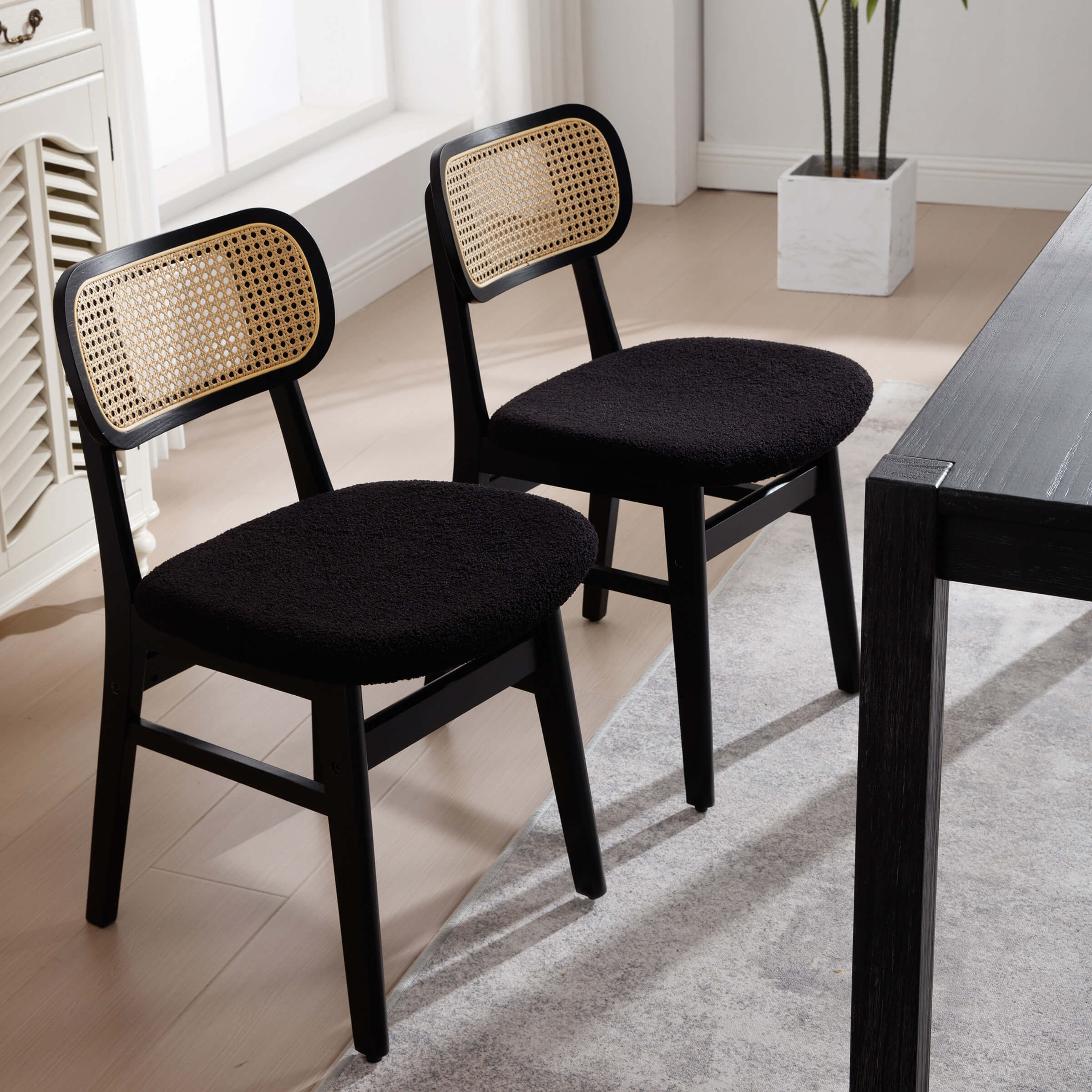 ROCITY Farmhouse Cane Back Dining Chairs Set of 2 - 8009DC