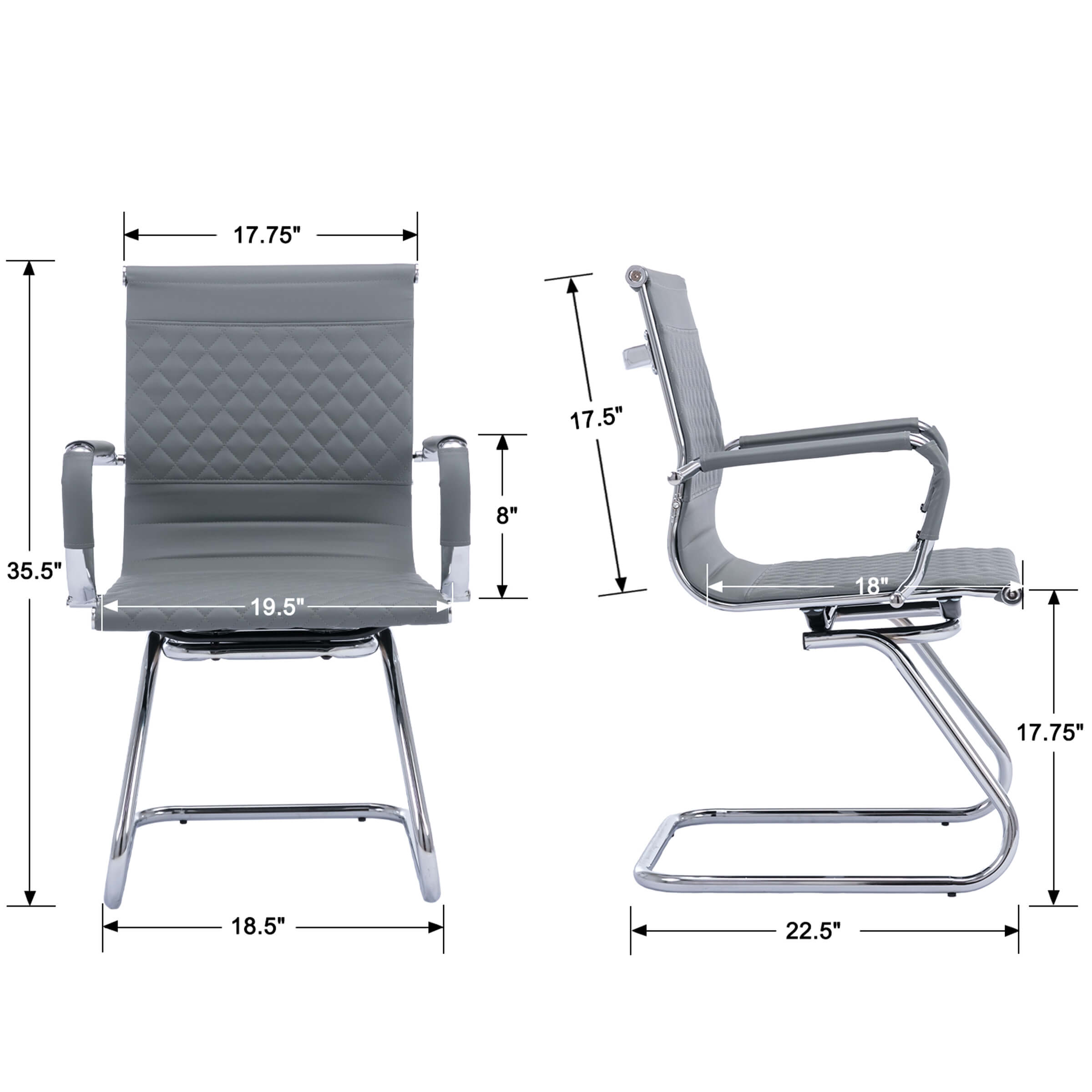 Dimension diagram of chairs (front and side)