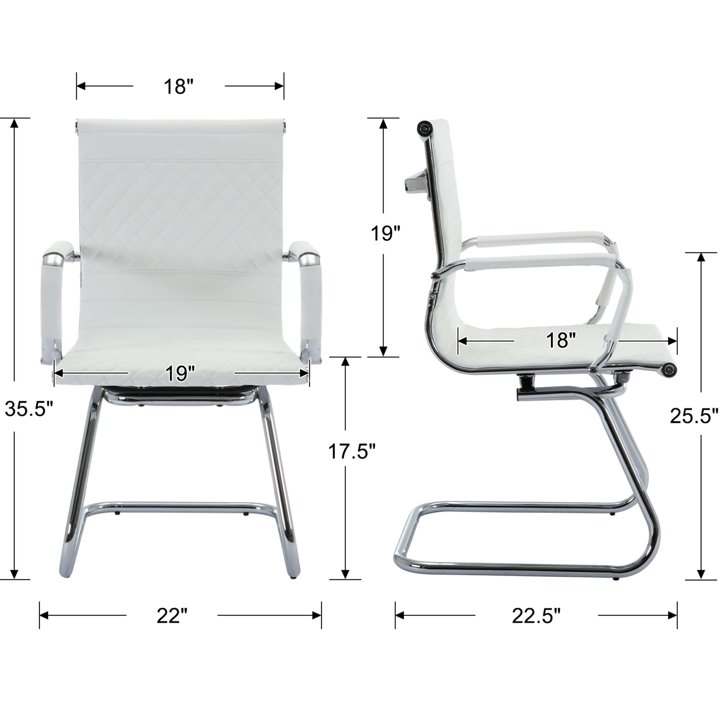 Front and side diagrams with dimensions