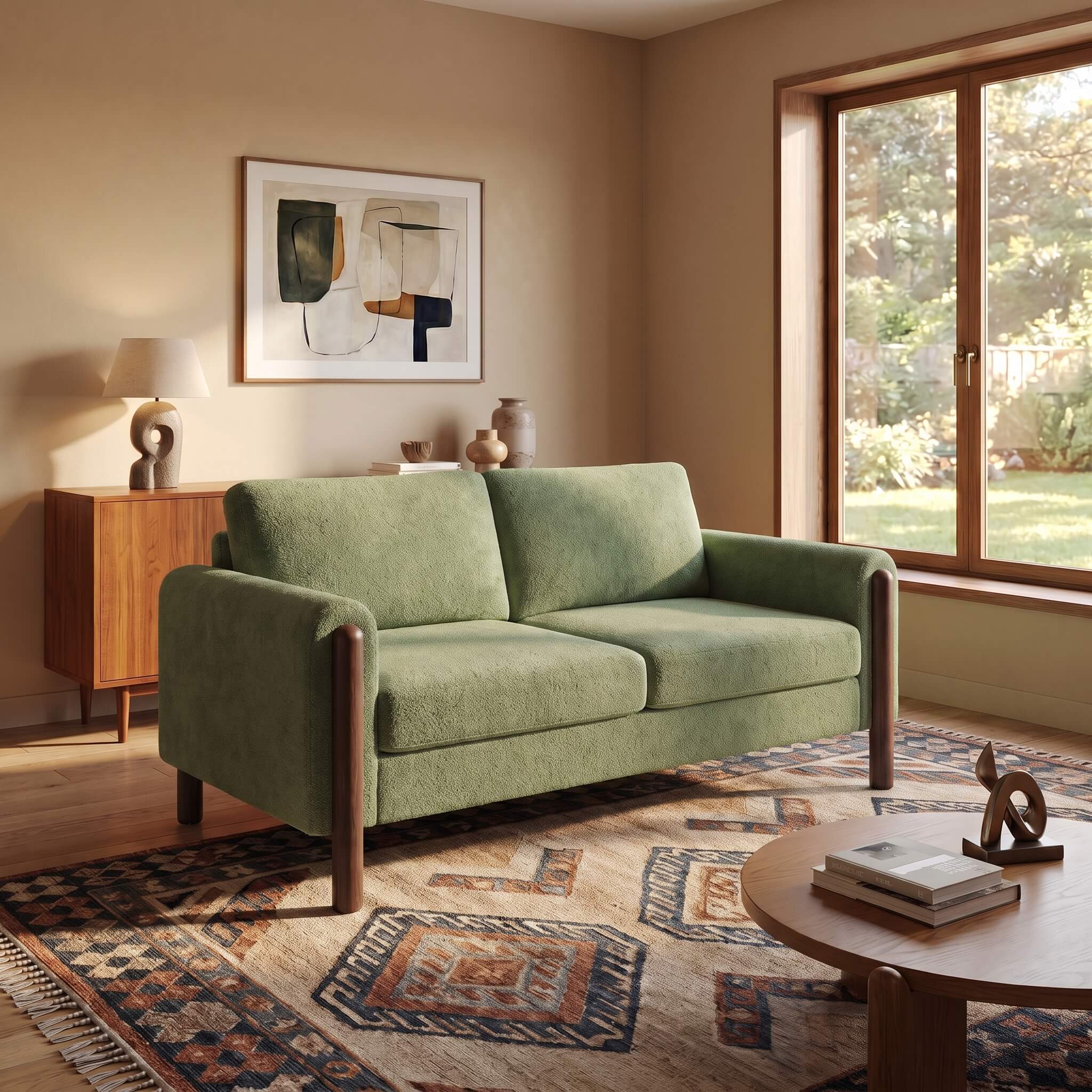 59.7"W Mid-Century Loveseat with Solid Walnut Legs