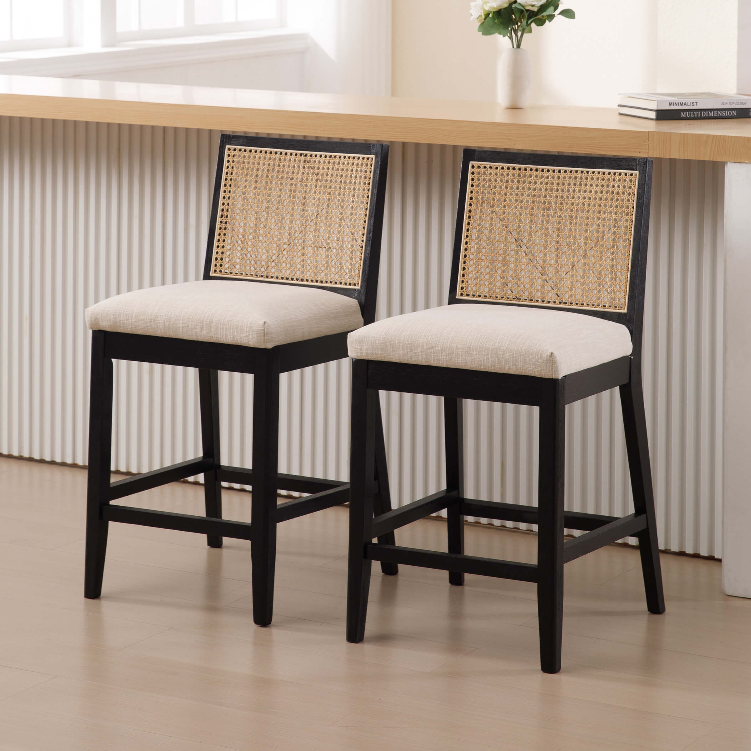 EALSON 26.5"H Rattan Back Wood Counter Stools Set of 2 - 5802CS