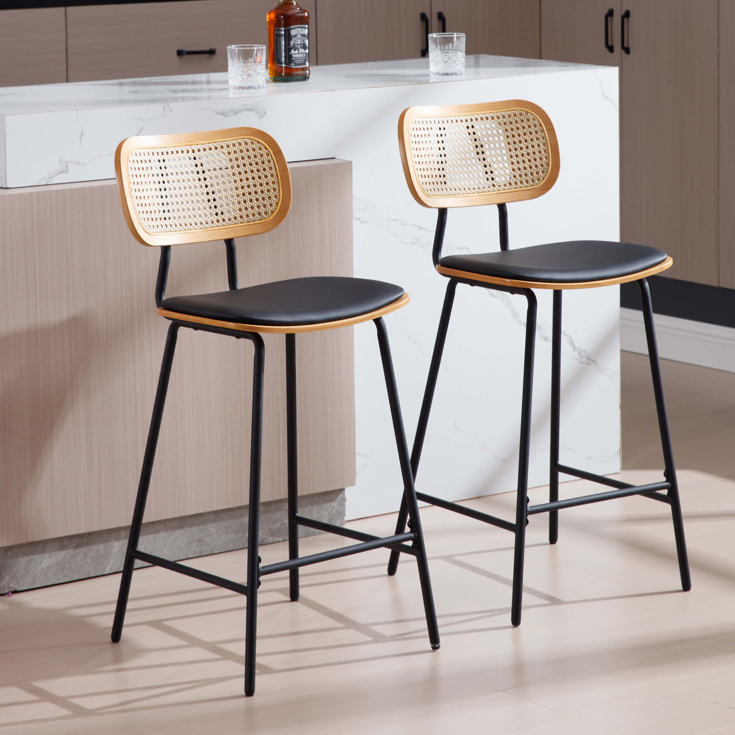 CIMOTA Vintage Rattan Back Counter Stools Set of 2 - 790CS