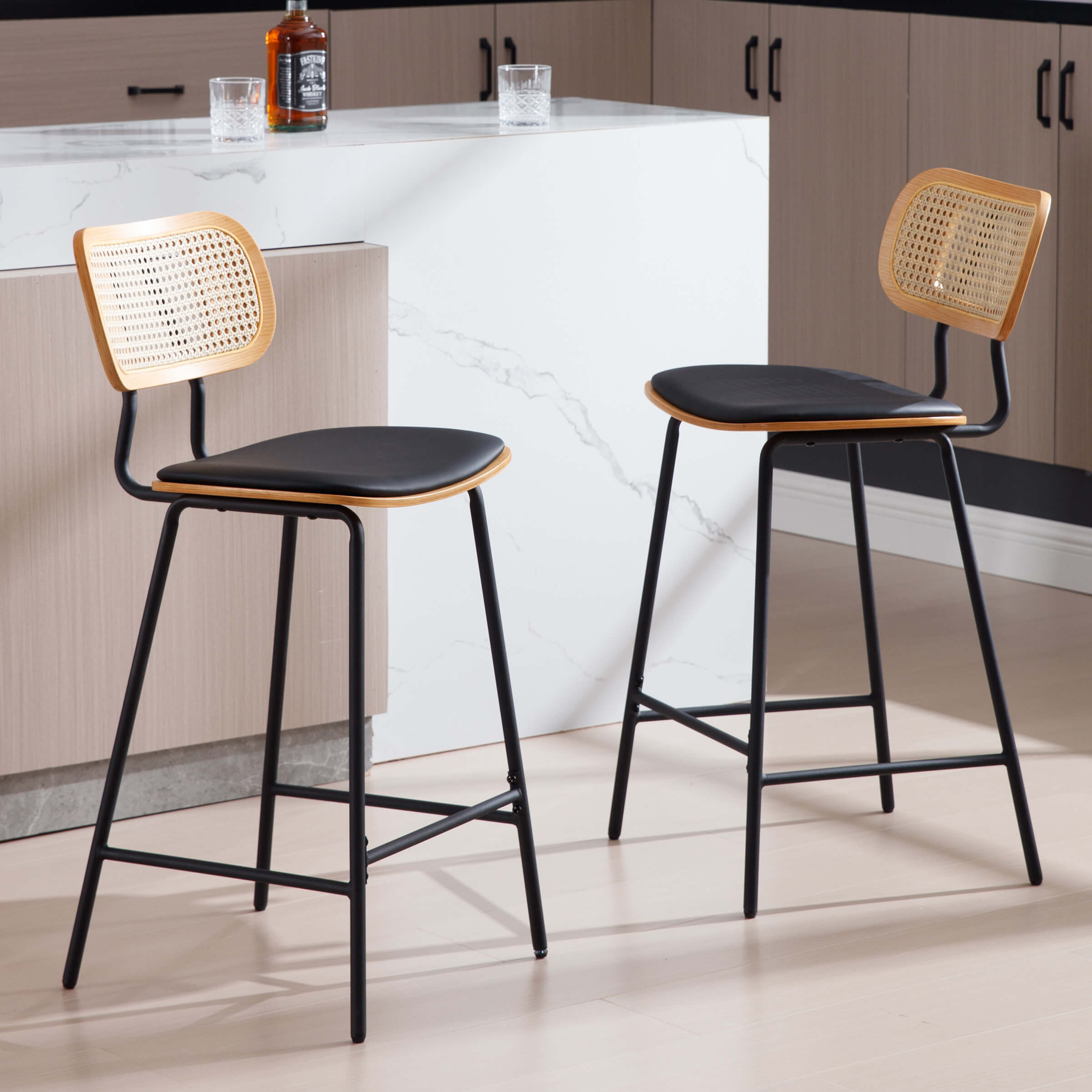 CIMOTA Vintage Rattan Back Counter Stools Set of 2 - 790CS