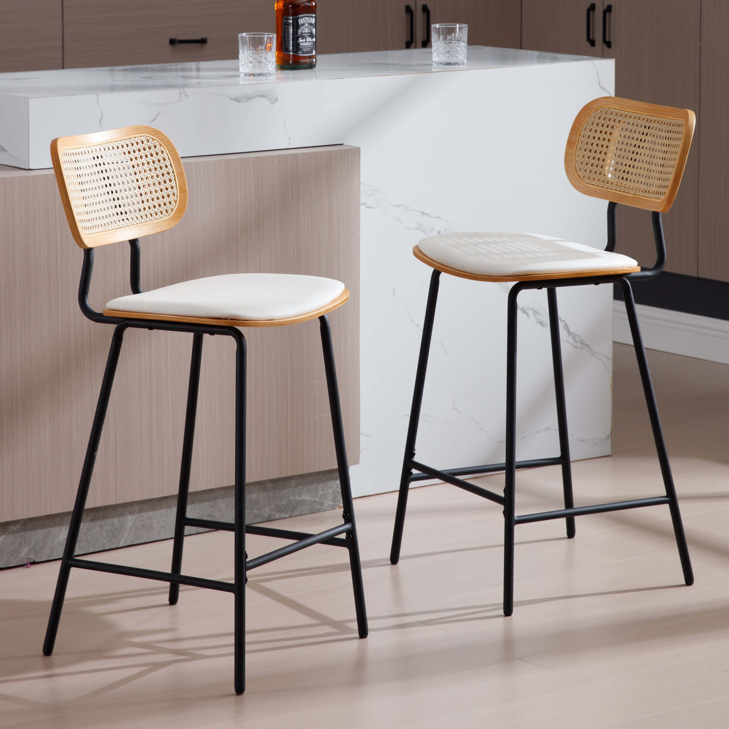 CIMOTA Vintage Rattan Back Counter Stools Set of 2 - 790CS