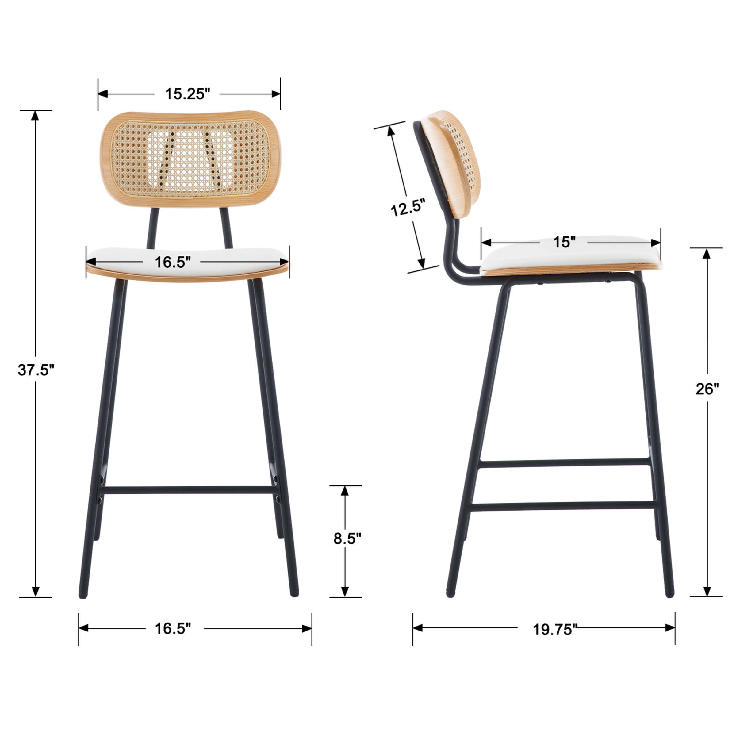 CIMOTA Vintage Rattan Back Counter Stools Set of 2 - 790CS