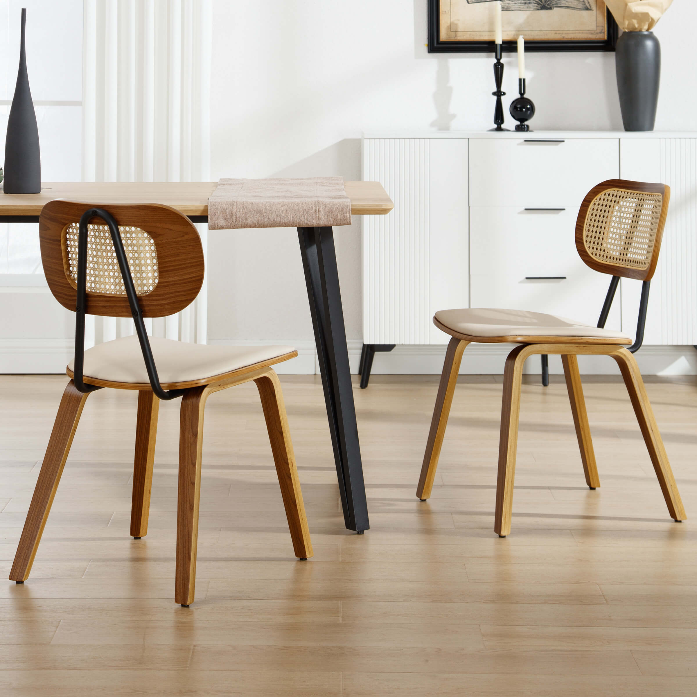 ROCITY Armless Rattan Back Dining Chairs Set of 2 - 6692DC