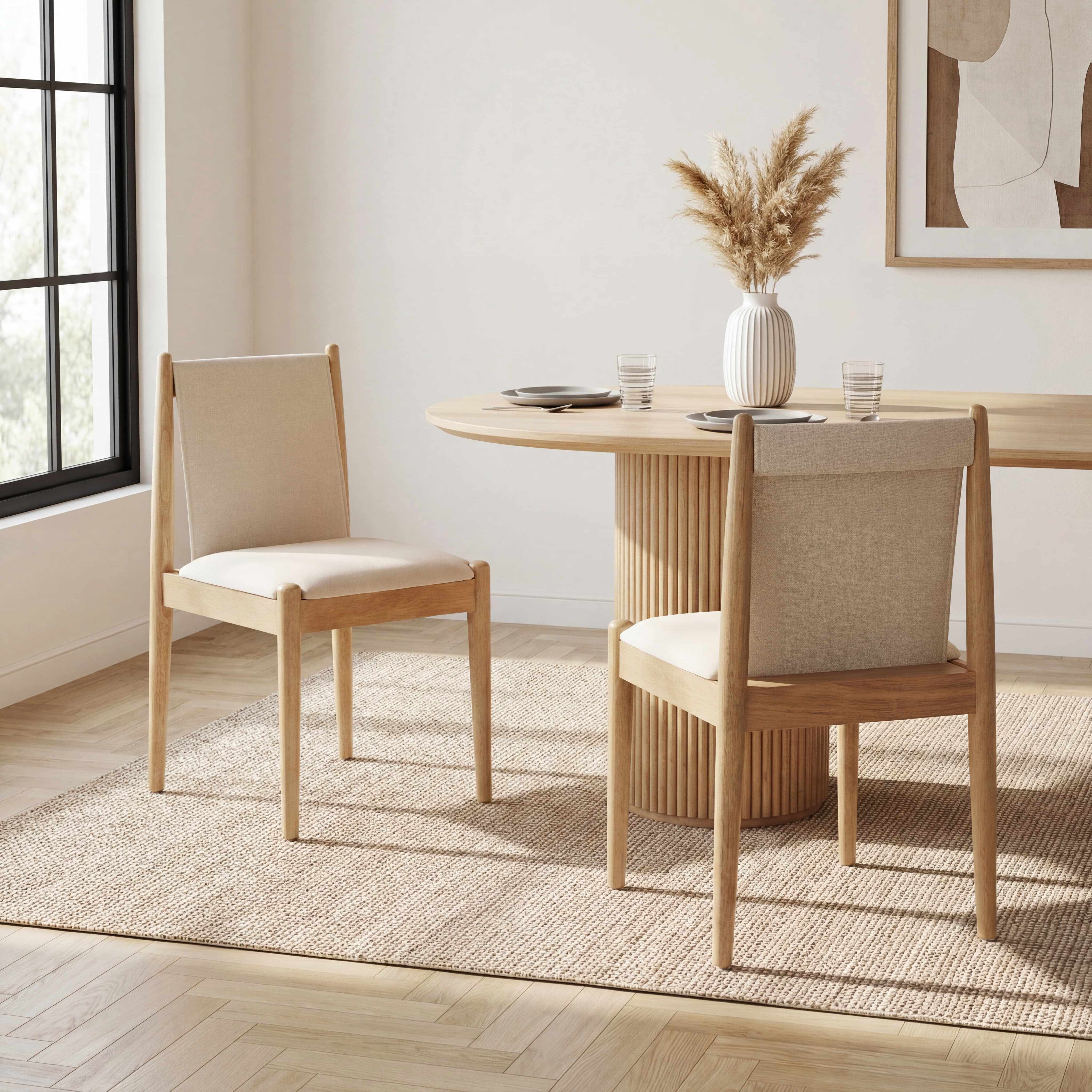 Modern Upholstered Linen Fabric Dining Chairs Set of 2 - 0009DC