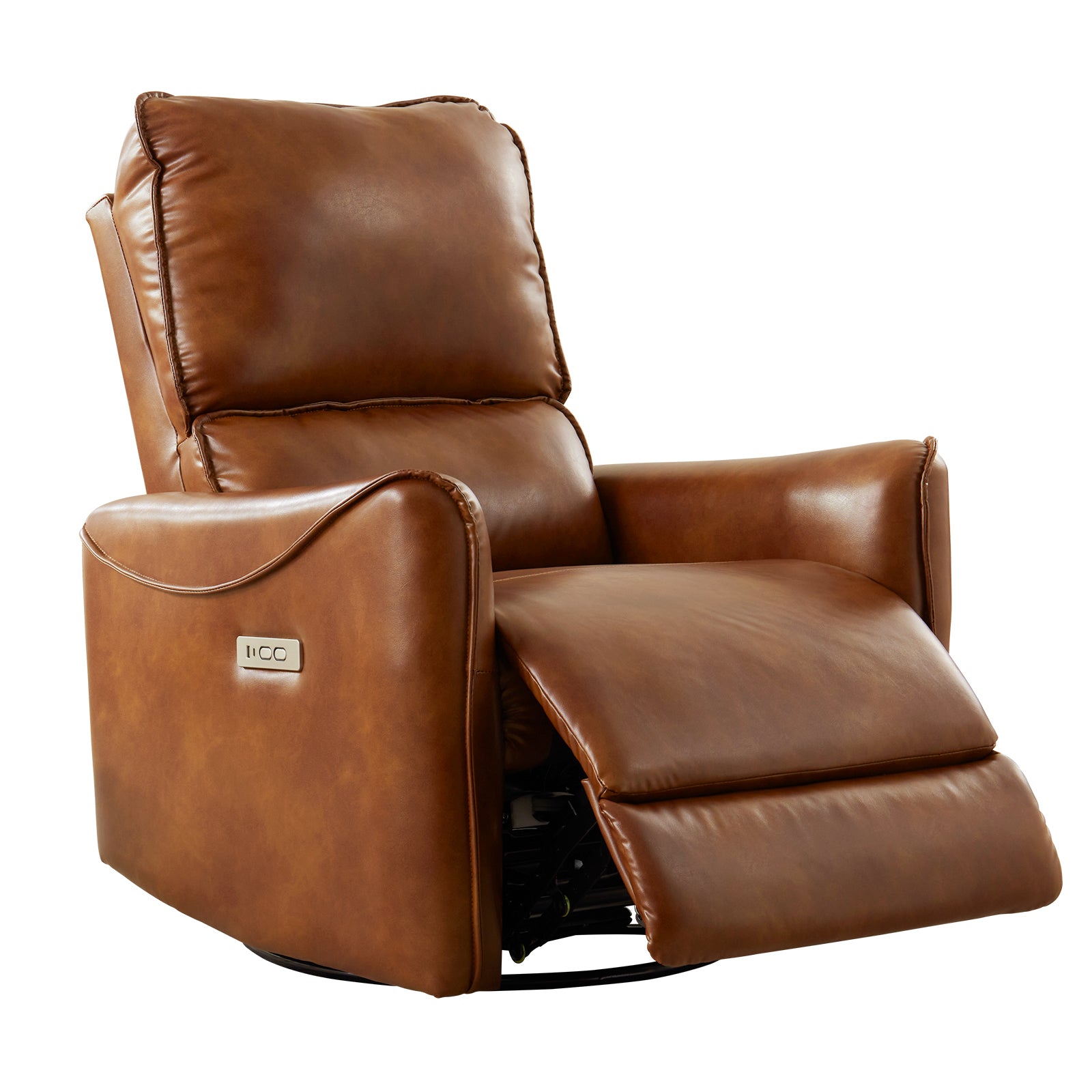 Electric Recliner Chair Swivel Glider Rocker Brown Air Leather
