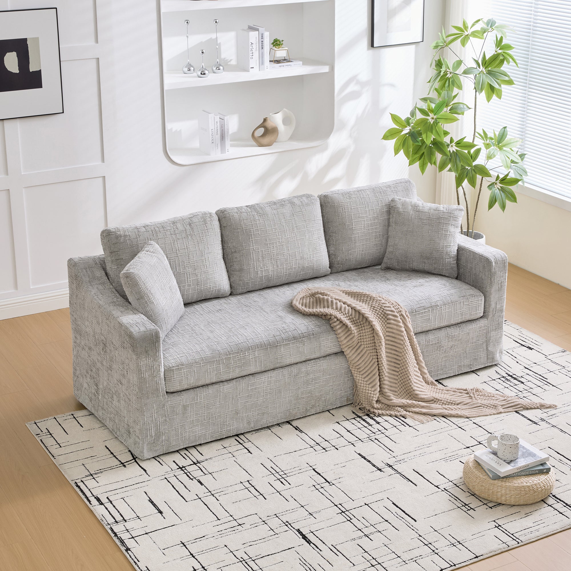83"W  Modern Chenille Three-Seater Sofa With Removable Cover