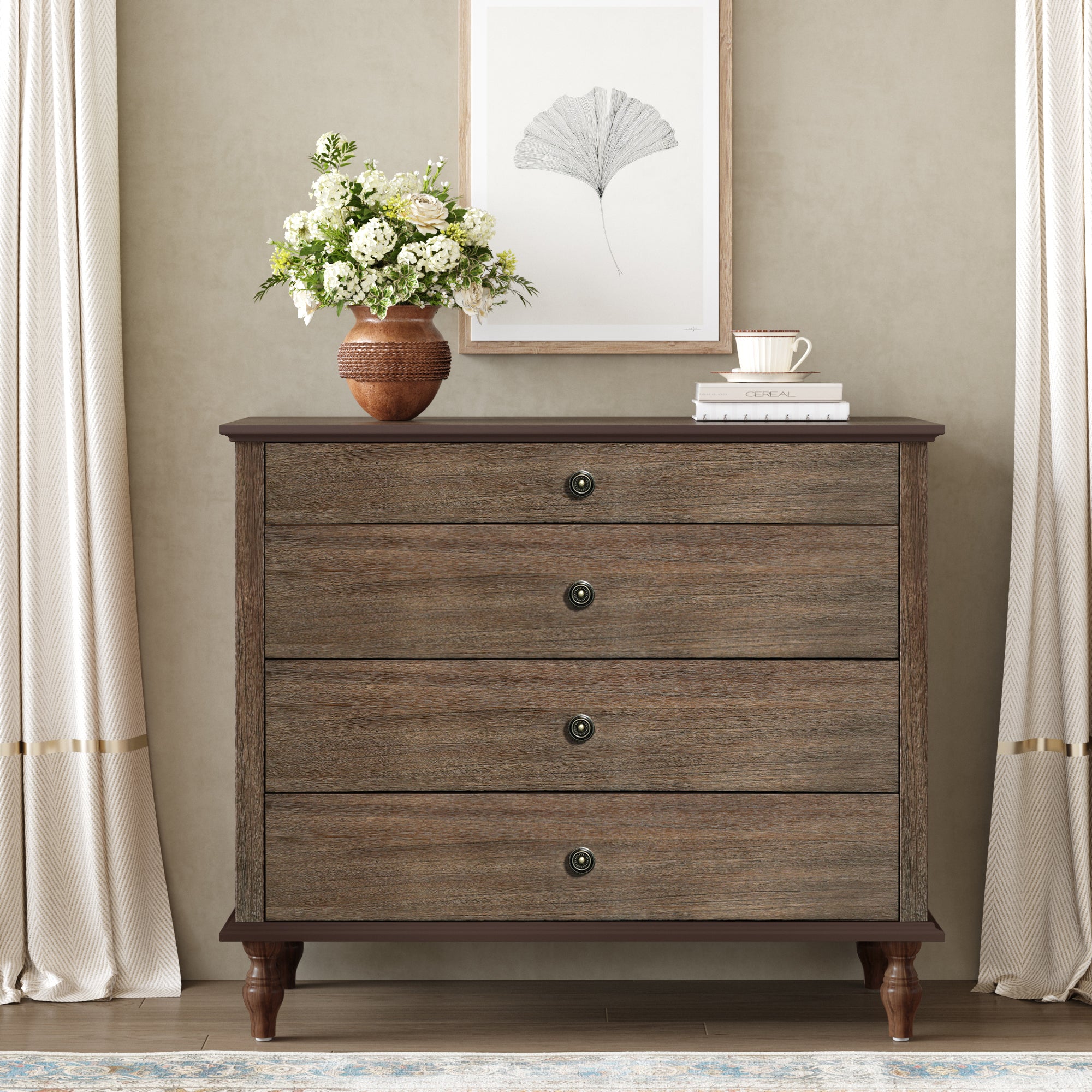 39.96" W Antique 4-Drawer Dresser