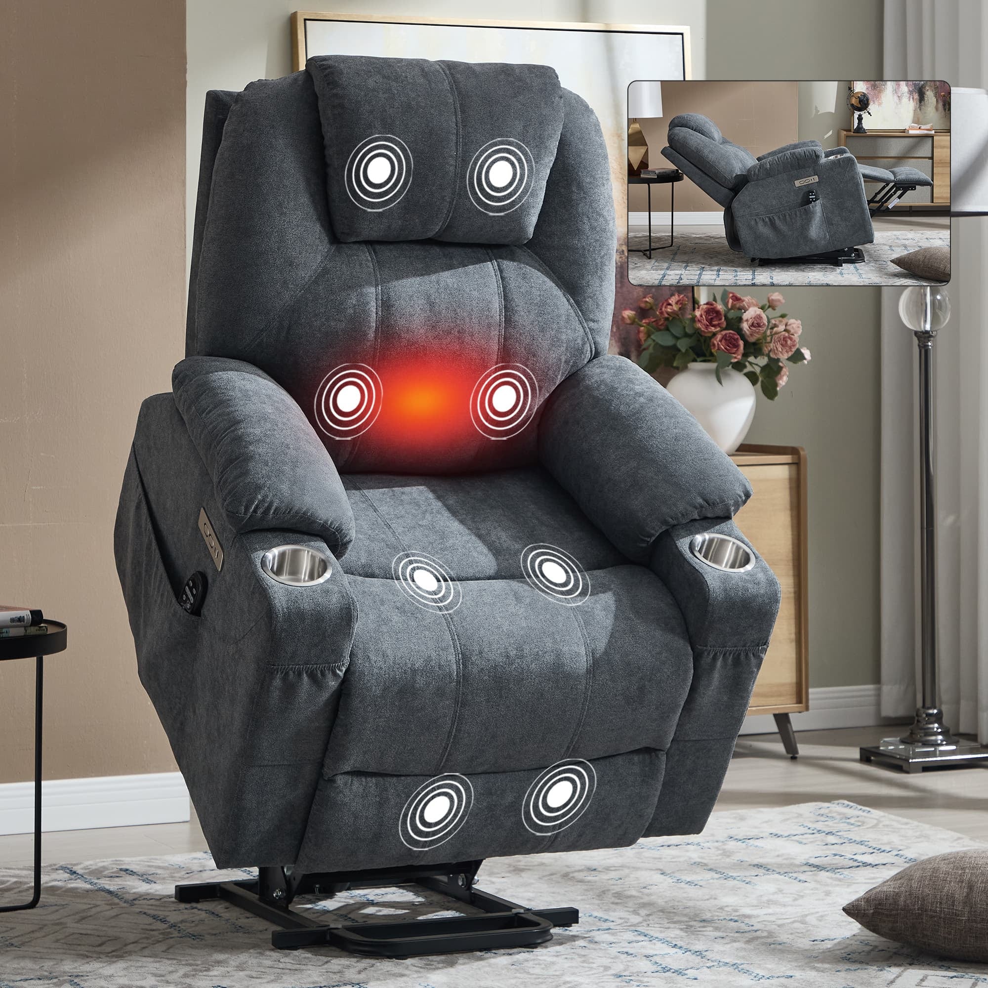 Power Lift Electric Massage Heat USB Recliner Chair