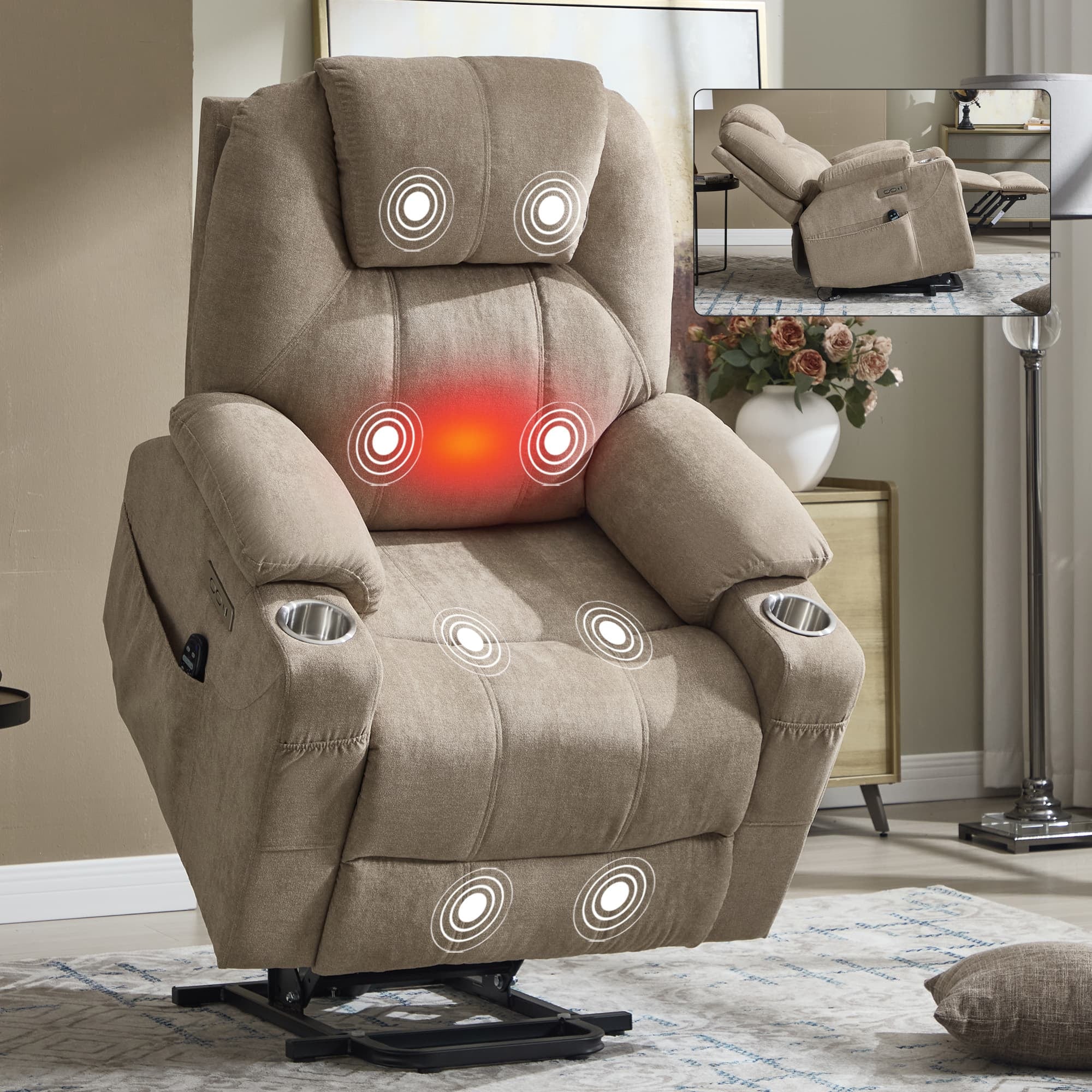Power Lift Electric Massage Heat USB Recliner Chair