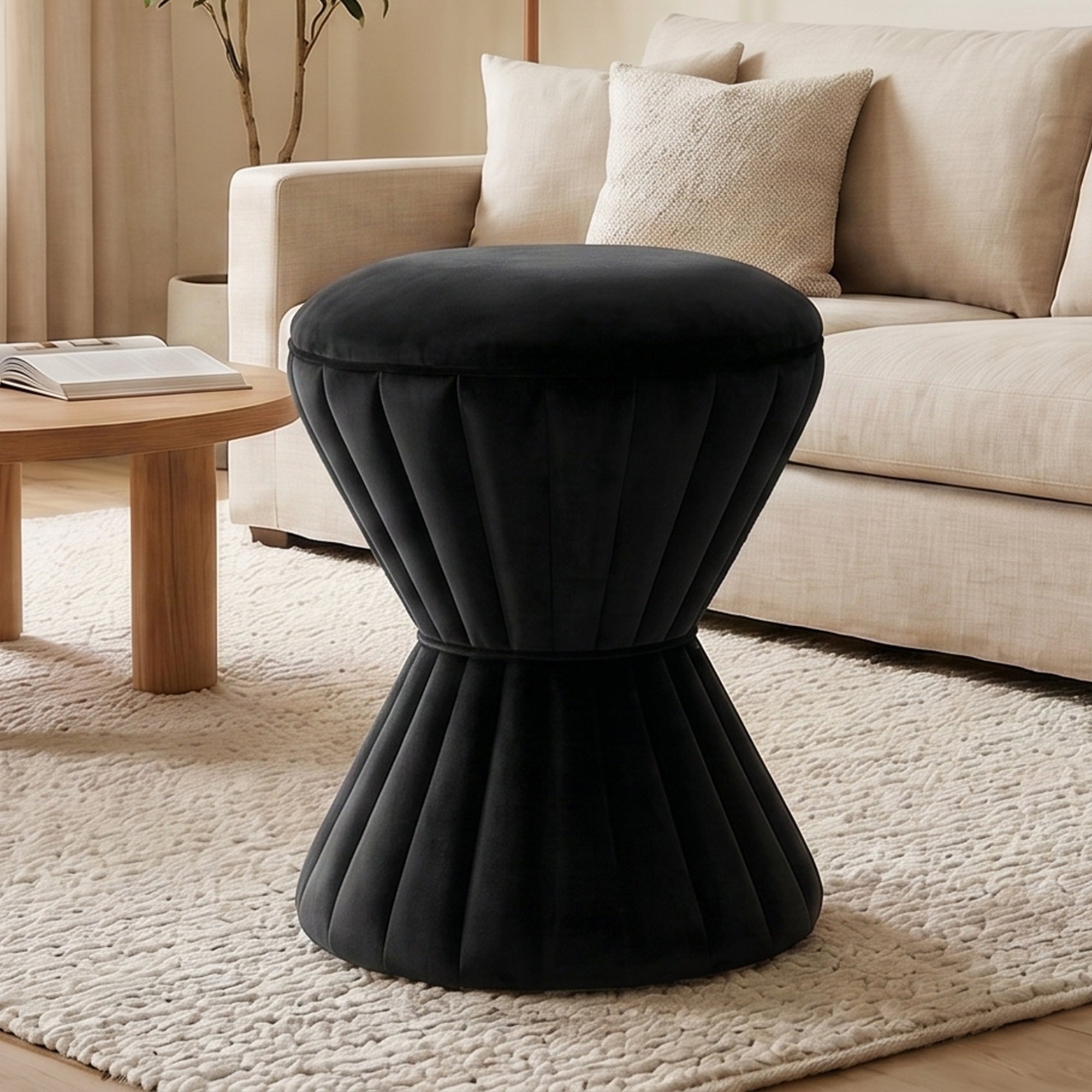 Modern Drum Velvet Ottoman