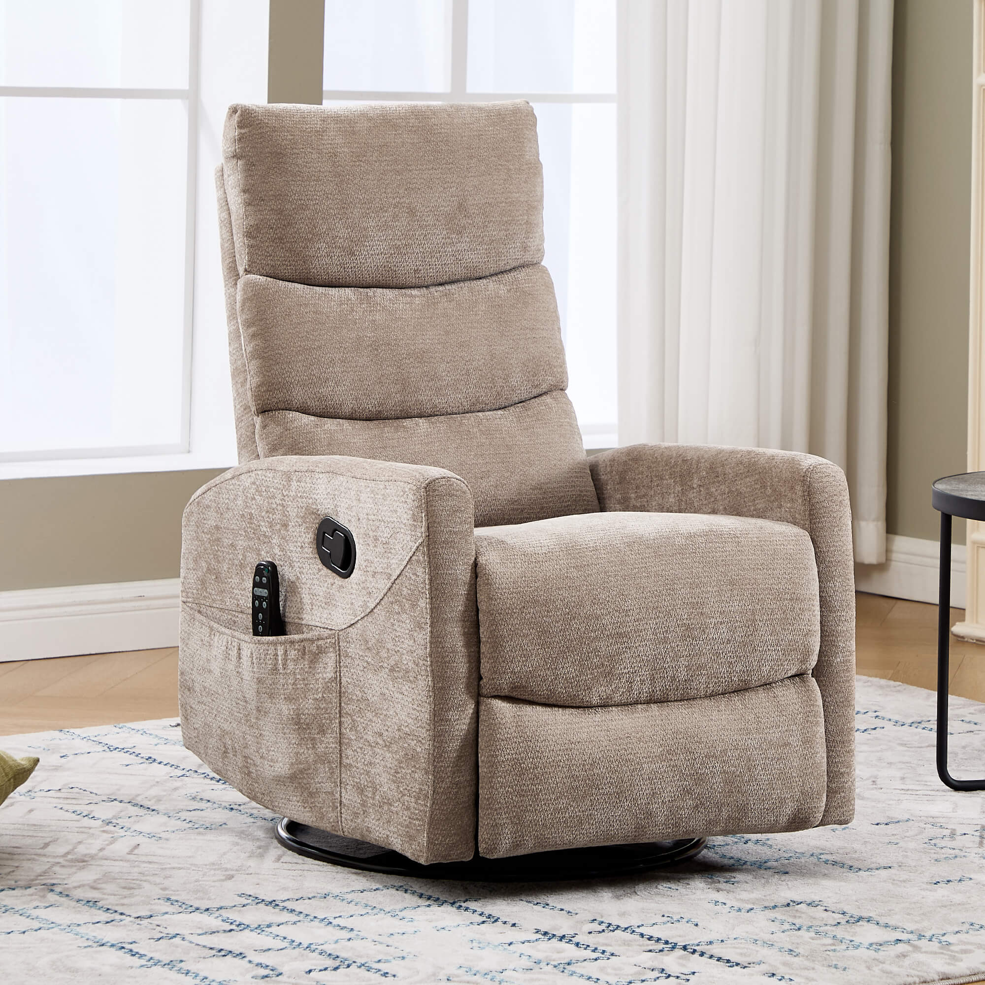Modern Chenille Heat Massage Rocker Swivel Recliner Chair