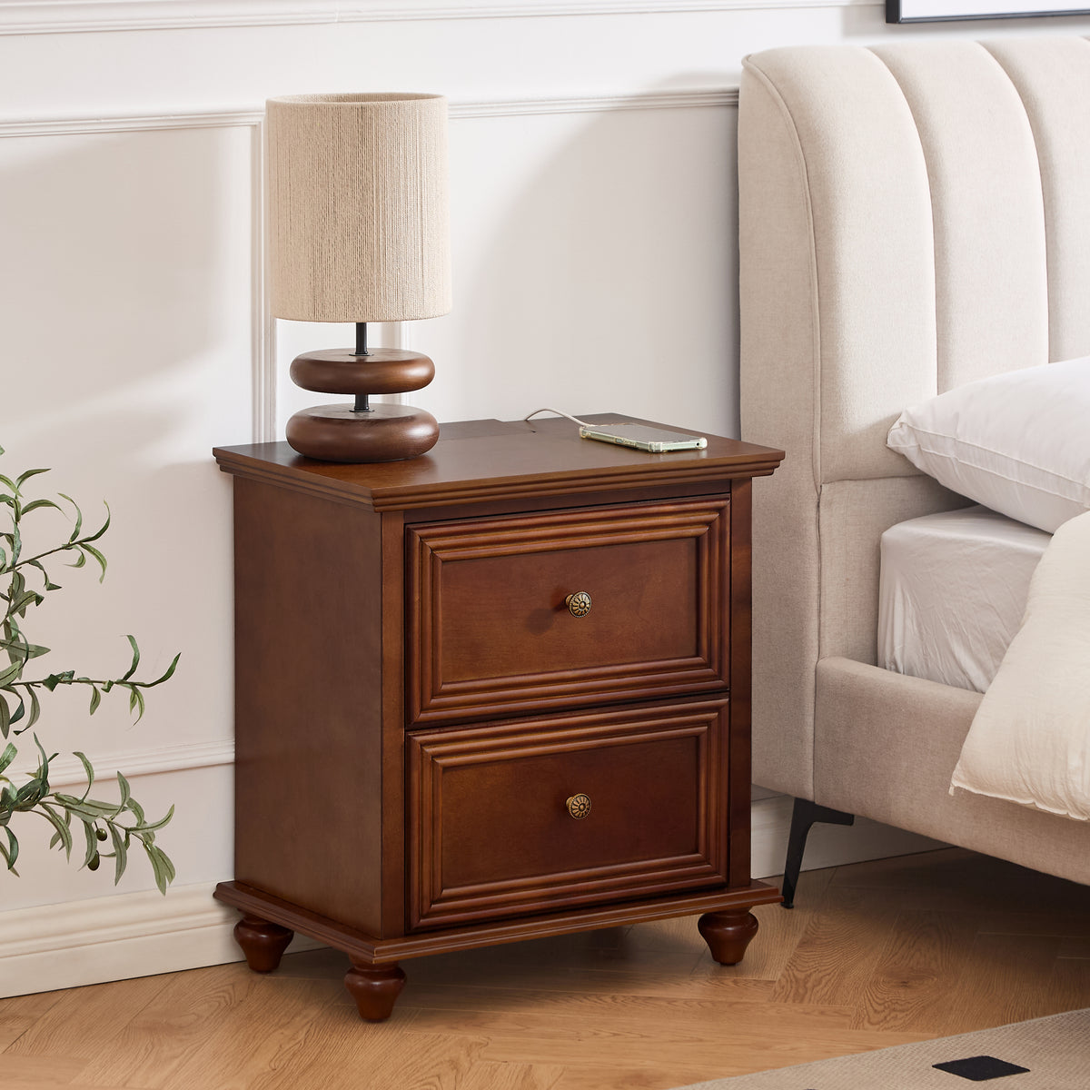 23" Mid-Century Modern Nightstand with Charging Station