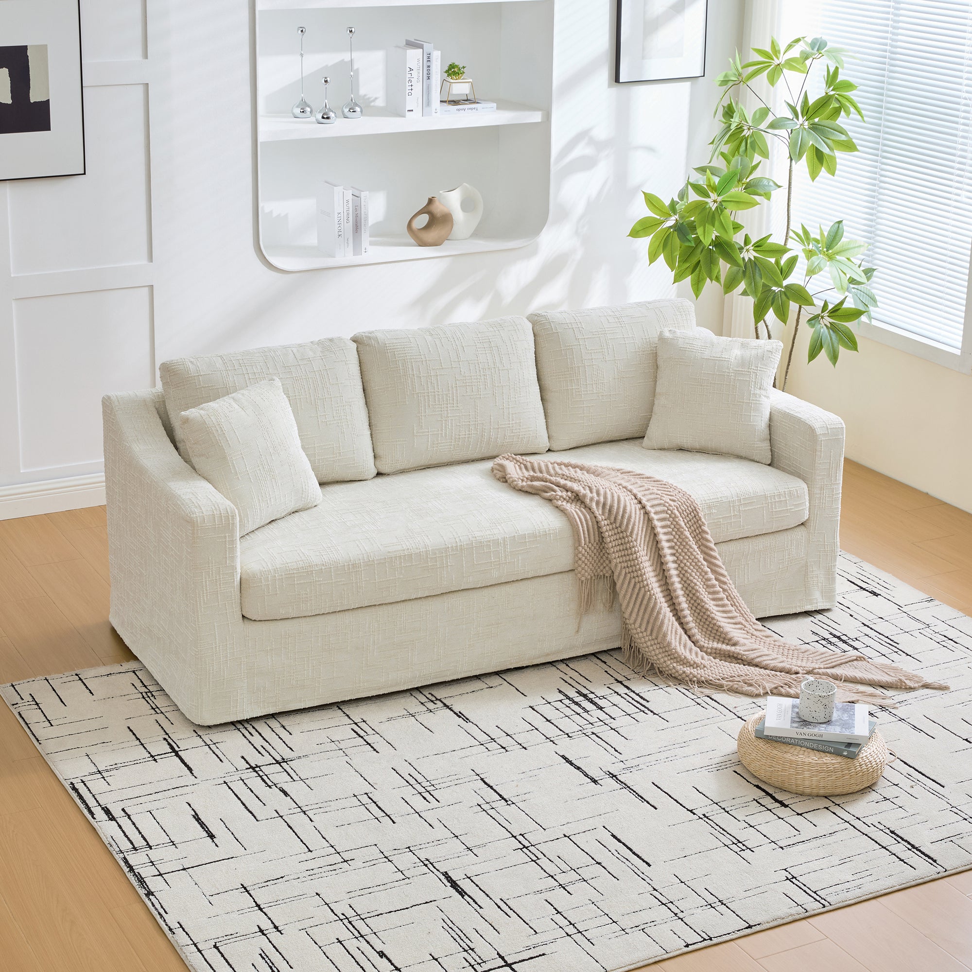 83"W  Modern Chenille Three-Seater Sofa With Removable Cover