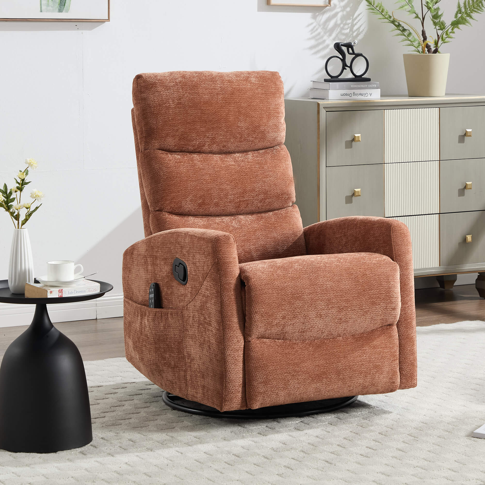 Modern Chenille Heat Massage Rocker Swivel Recliner Chair