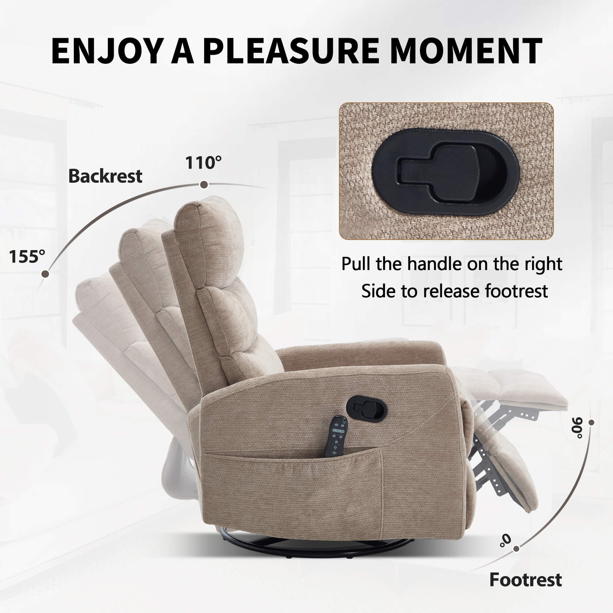 Modern Chenille Heat Massage Rocker Swivel Recliner Chair