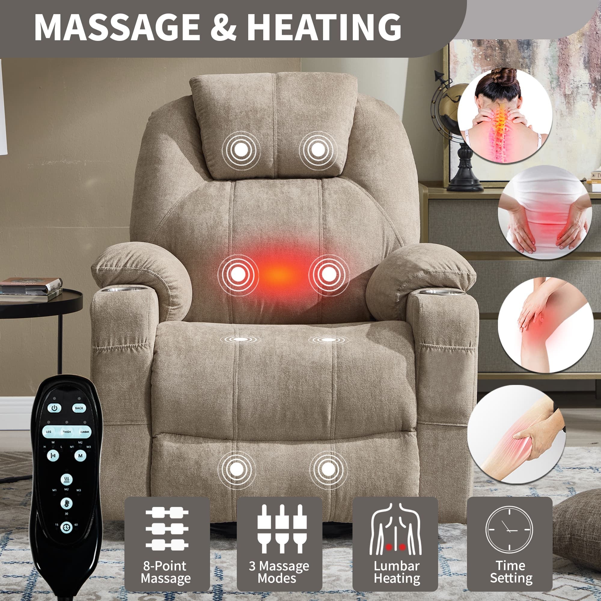 Power Lift Electric Massage Heat USB Recliner Chair