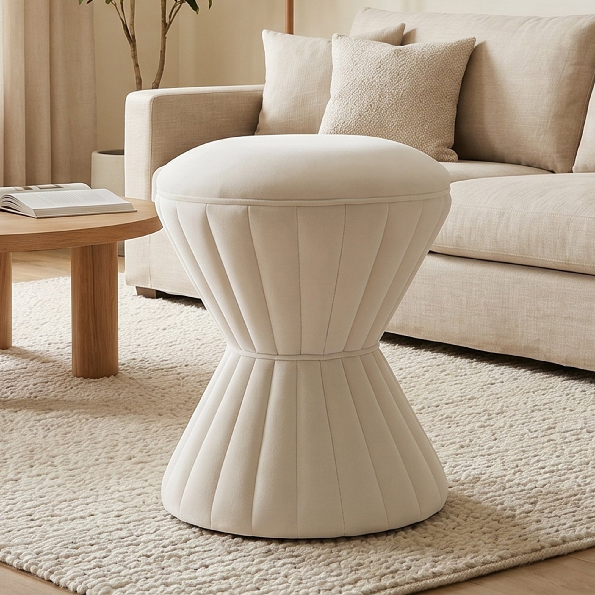 Modern Drum Velvet Ottoman